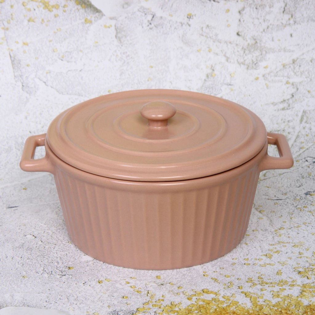 Кастрюля керамическая для запекания 2л "Акварель" 22*18*10см, розовая