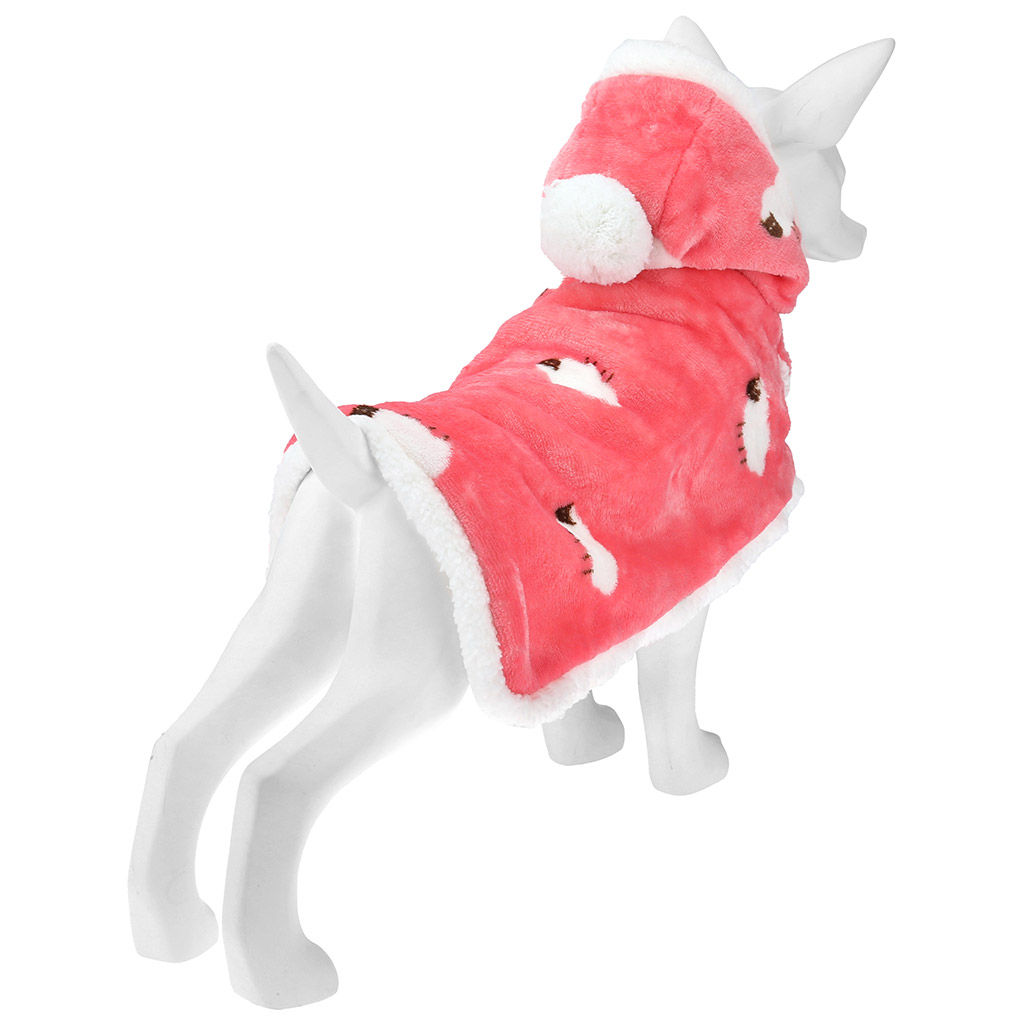 Пэт тойс (Pet toys) Одежда для собаки Накидка на меху Овечка с капюшоном, с помпоном, на кнопках, р-р S, длина спинки 29см/обхват шеи 28-32см, цвет-розовый, флис/искусственный мех (100% полиэстер) (Китай) - Домашняя мода фото 3