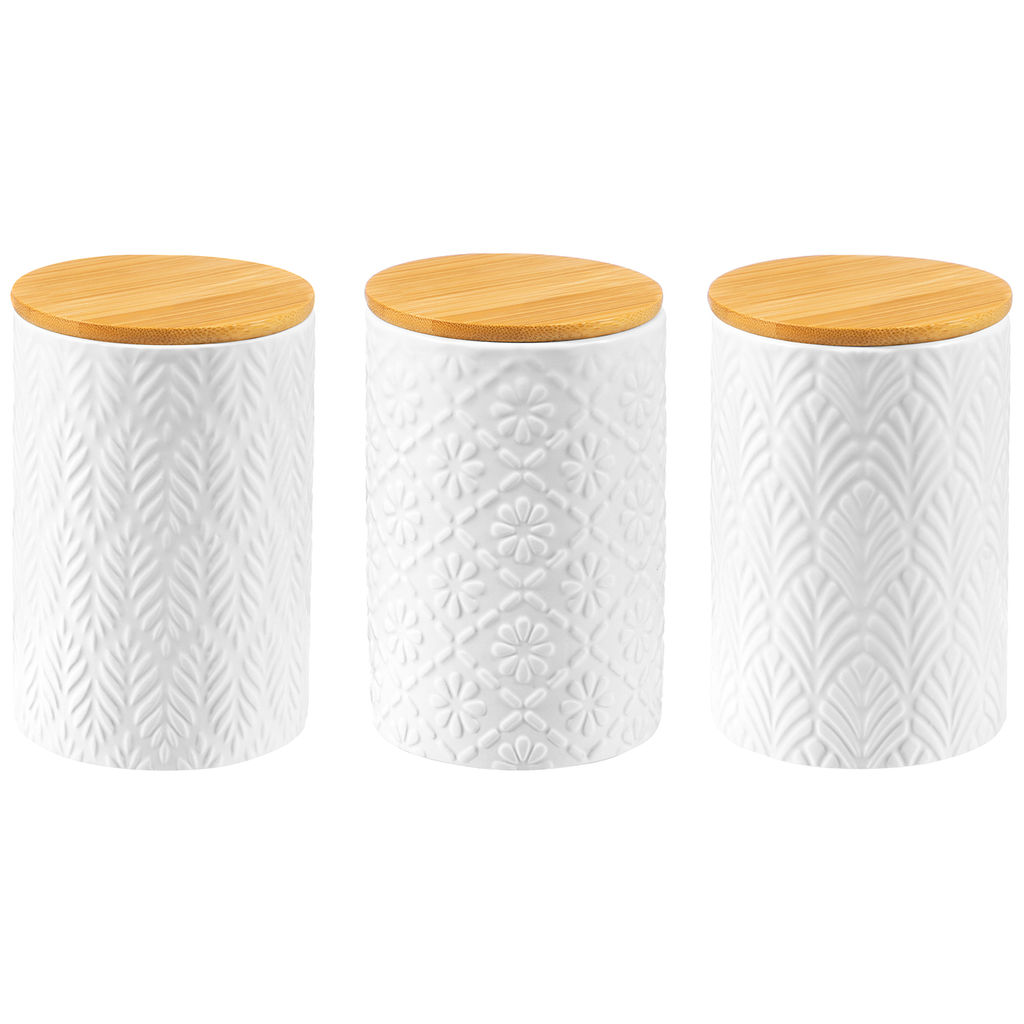 Набор 3 банок для сыпучих продуктов 700 мл 10*10*15 см с бамбук. крышками