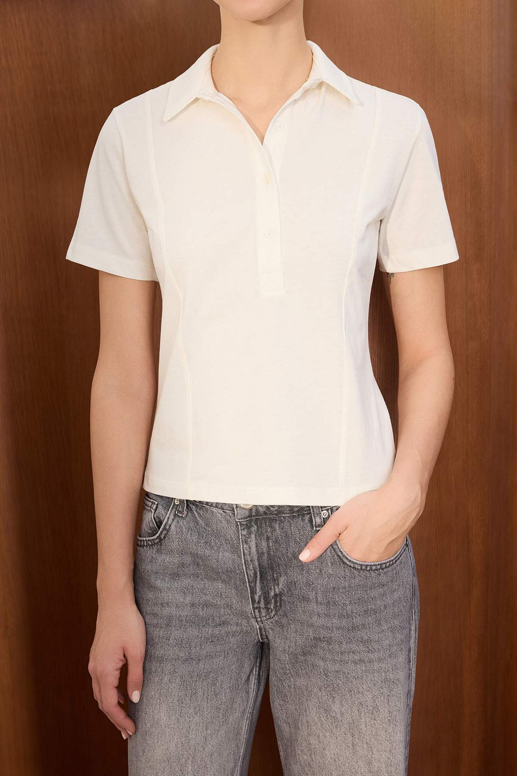 Lacivert Regular/Normal Kal?p Polo Yaka Dikis Detayl? Tok %100 Pamuk Orme Bluz TWOSS26BZ00043 - Trendyolmilla фото 7