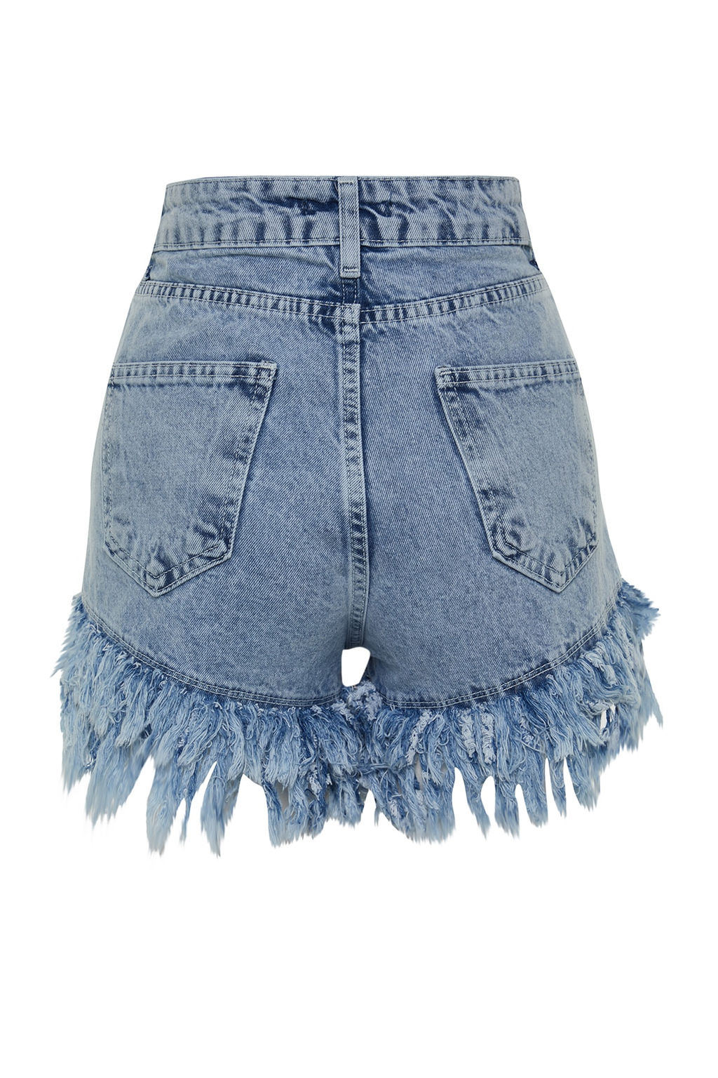 TRENDYOLMILLA Ac?k Mavi More Sustainable Puskullu Yuksek Bel Denim Sort TWOSS23SR00164 фото 8