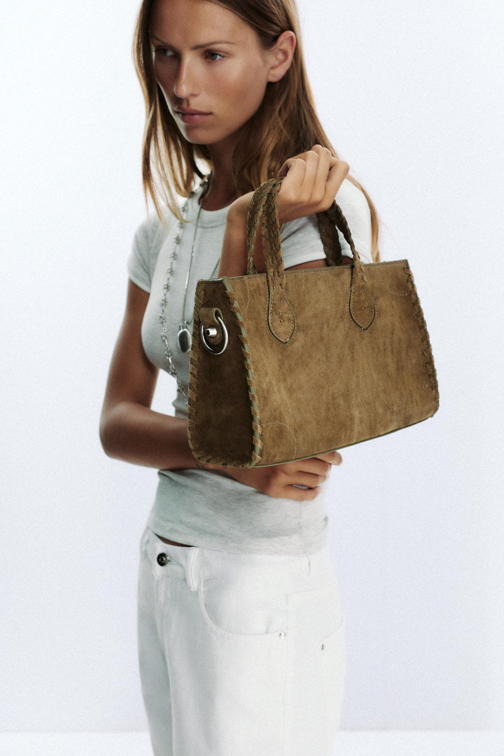 BRAIDED SPLIT SUEDE CITY BAG - Zara фото 2