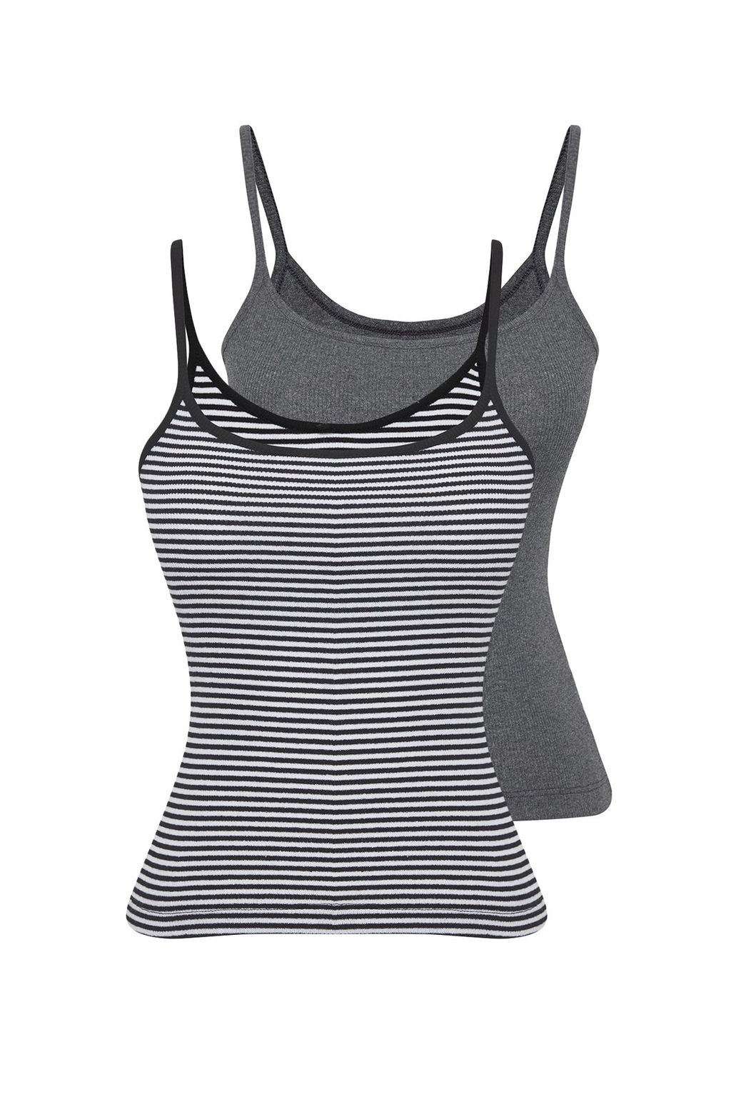 TRENDYOLMILLA Siyah Cizgili-Duz Antrasit 2li Paket Ask?l? Fitted Esnek Fitilli Orme Atlet TWOSS25AL00027 фото 8