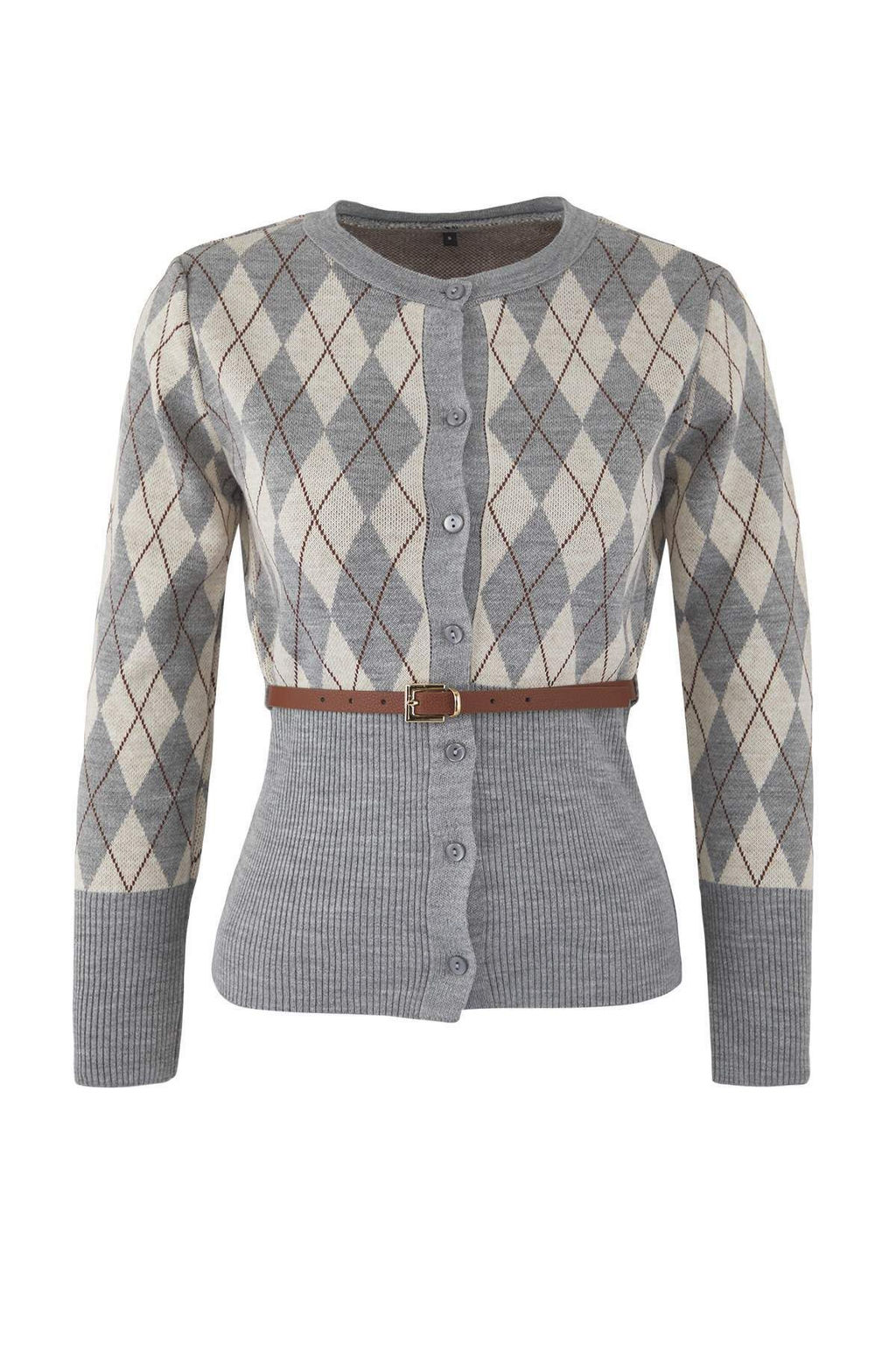 Gri Baklava Desenli Kemerli Triko H?rka TWOAW26HI00150 - Trendyolmilla фото 9