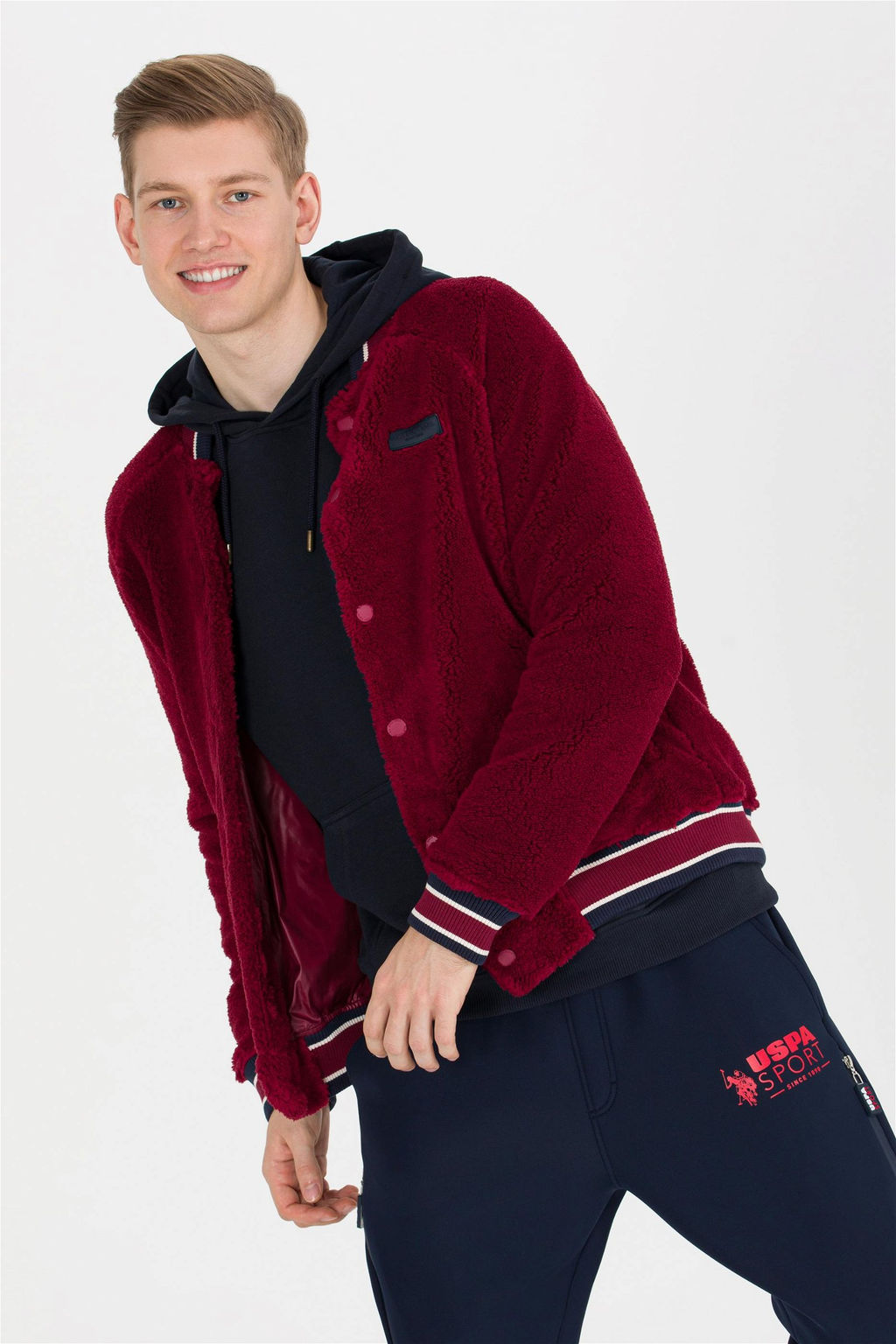 U. S. Polo Assn Мужской комфортный вязаный кардиган с воротником-стойкой вишневого цвета - U.s. polo assn фото 7