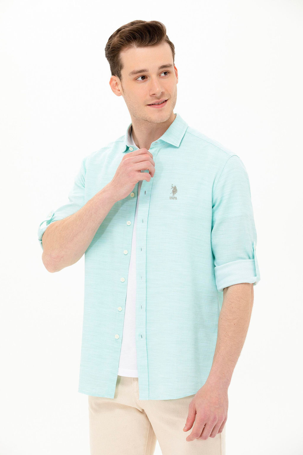 Мужская мятная рубашка с длинным рукавом - U.s. polo assn фото 15