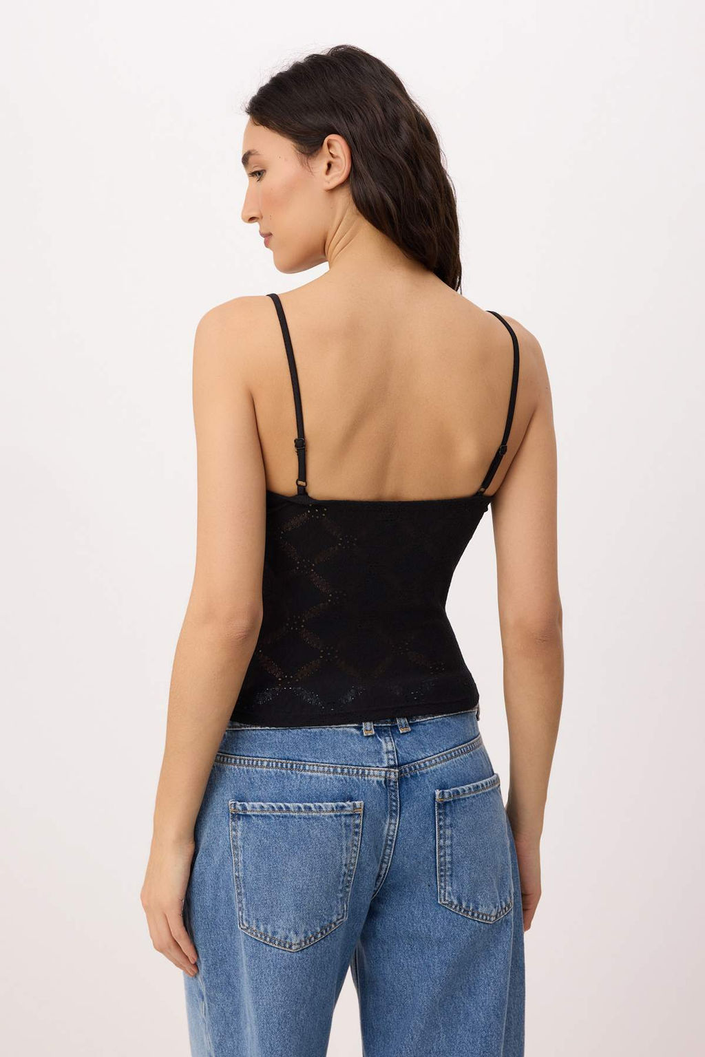 Siyah Fitted/Vucuda Oturan Pencere Detayl? Baglamal? Crop/K?sa Dokulu Orme Bluz TWOSS26BZ00470