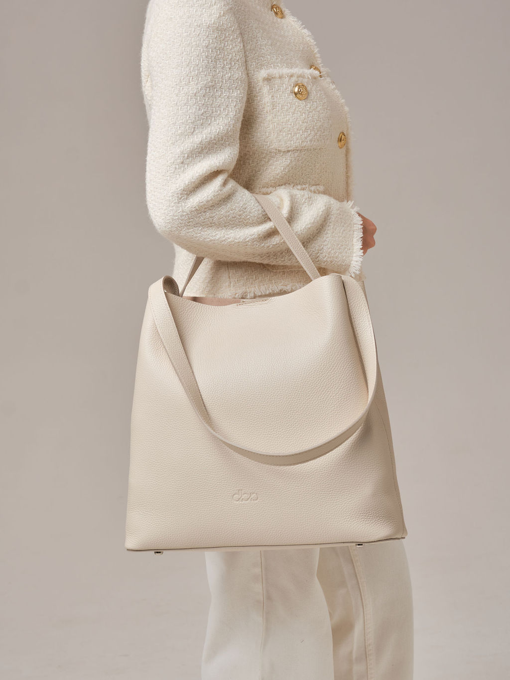 Кожаная сумка шоппер Olga DBR 30948 светлый крем  фото 4