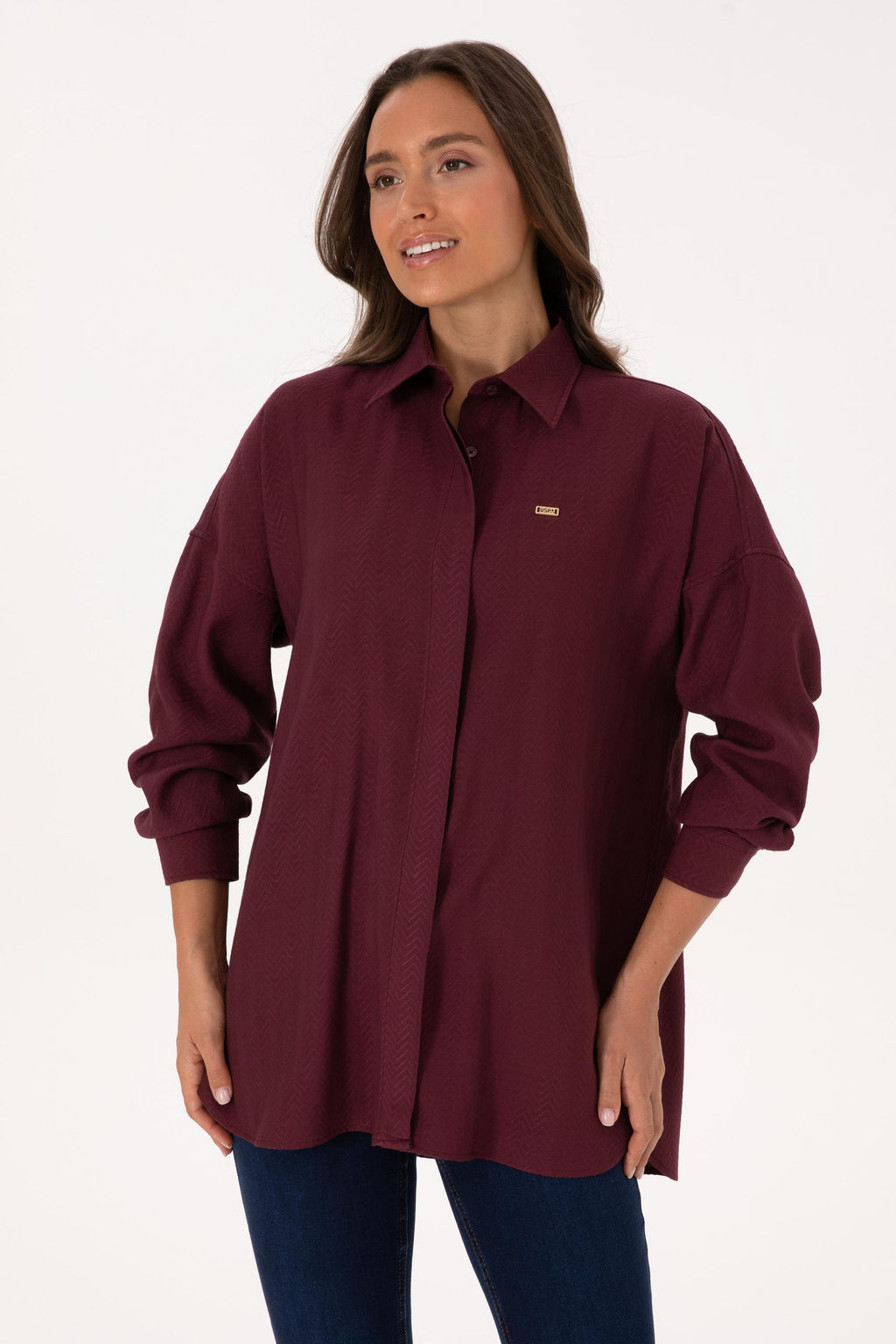 Kad_n Bordo Uzun Kollu Oversize Desenli G_mlek - U.s. polo assn фото 3