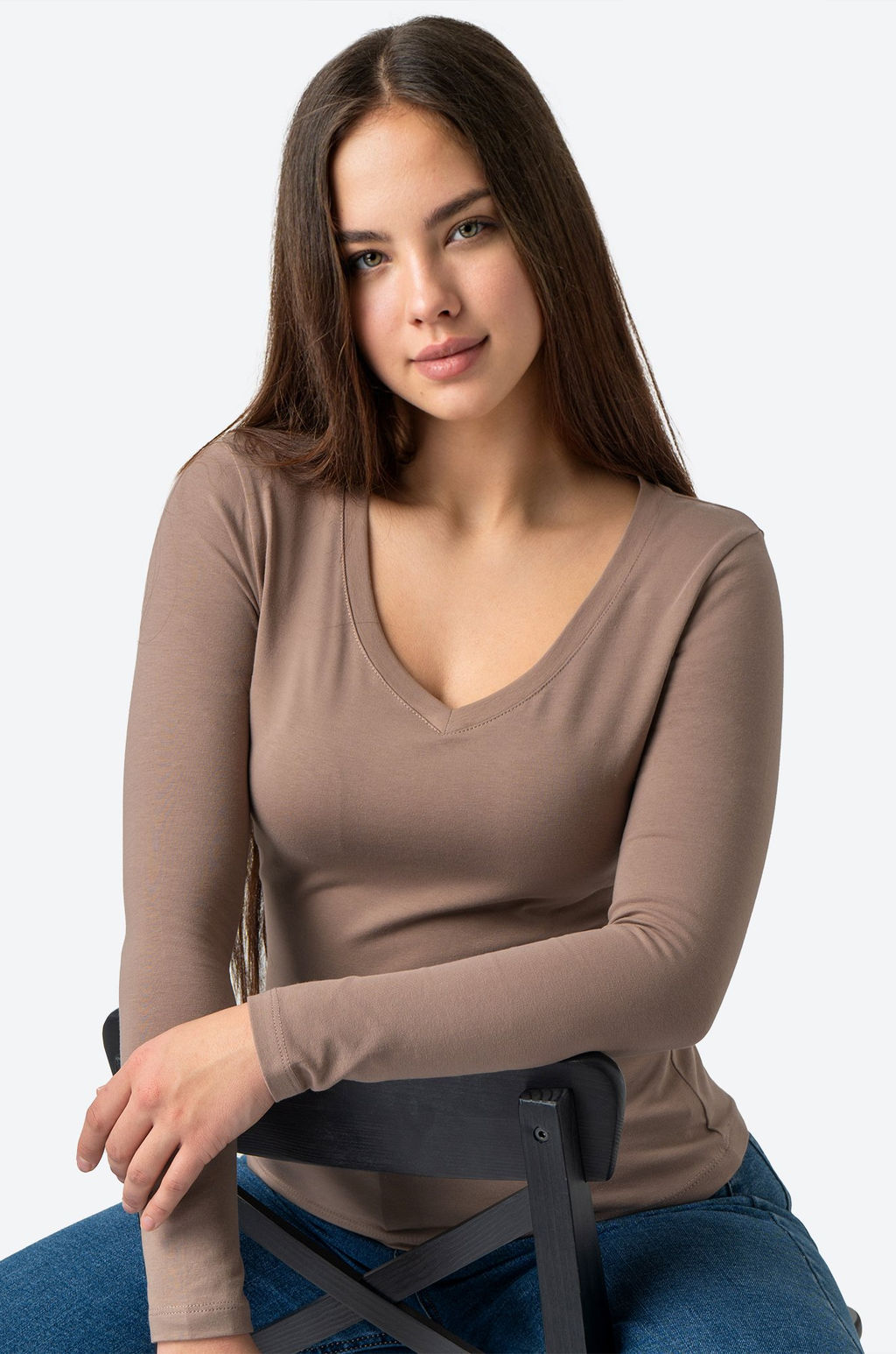 Женский базовый лонгслив с V-вырезом Happy Fox  фото 6