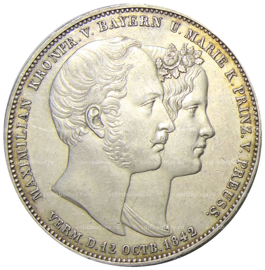 2 талера 1842 года Германские государства  Бавария  Брак наследного Принца Баварии и Мари
