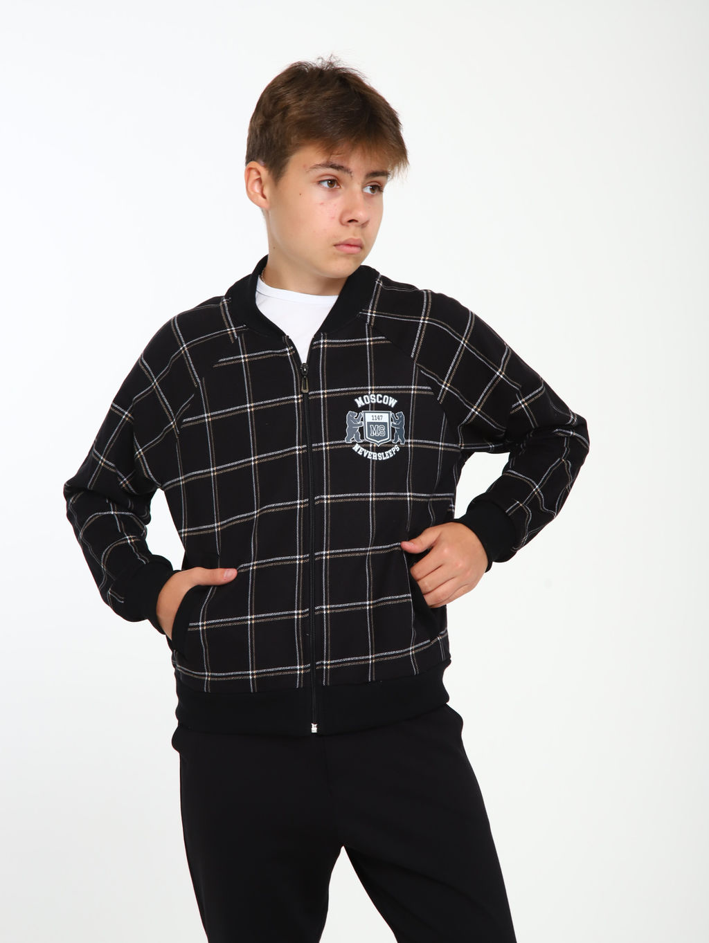 Толстовка бомбер Колледж черная клетка Ладошки  фото 7