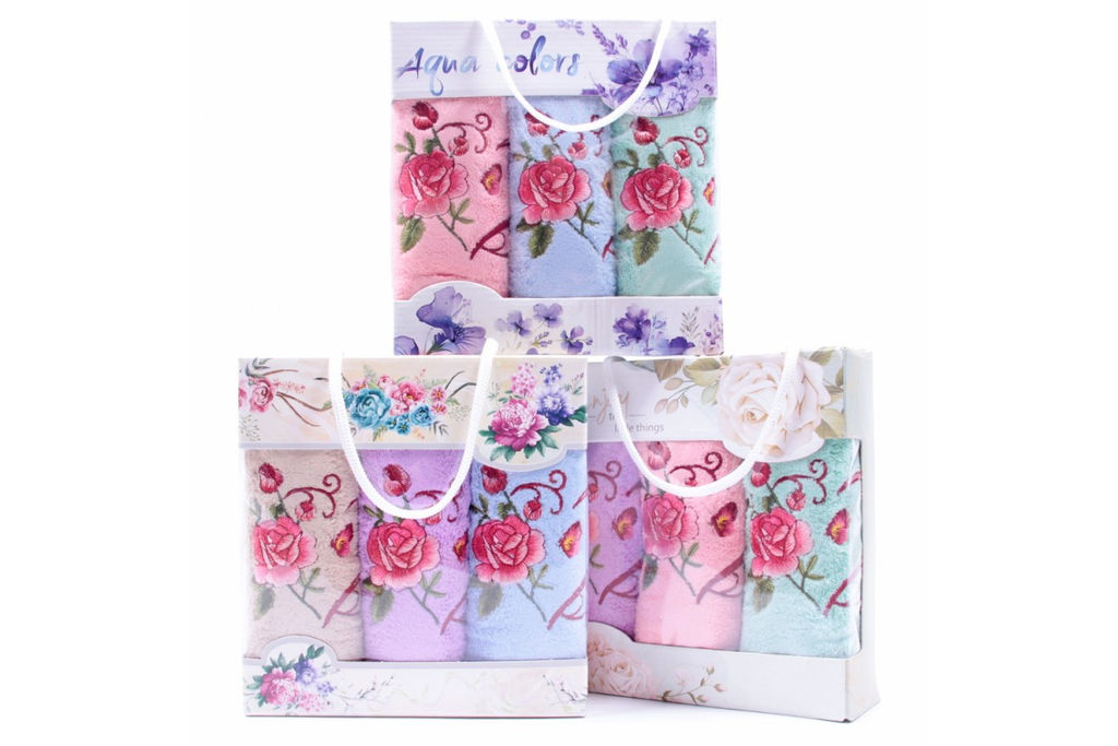 Набор полотенец микрофибра Роза в сердце 607 в сумочке Р+Р+Р