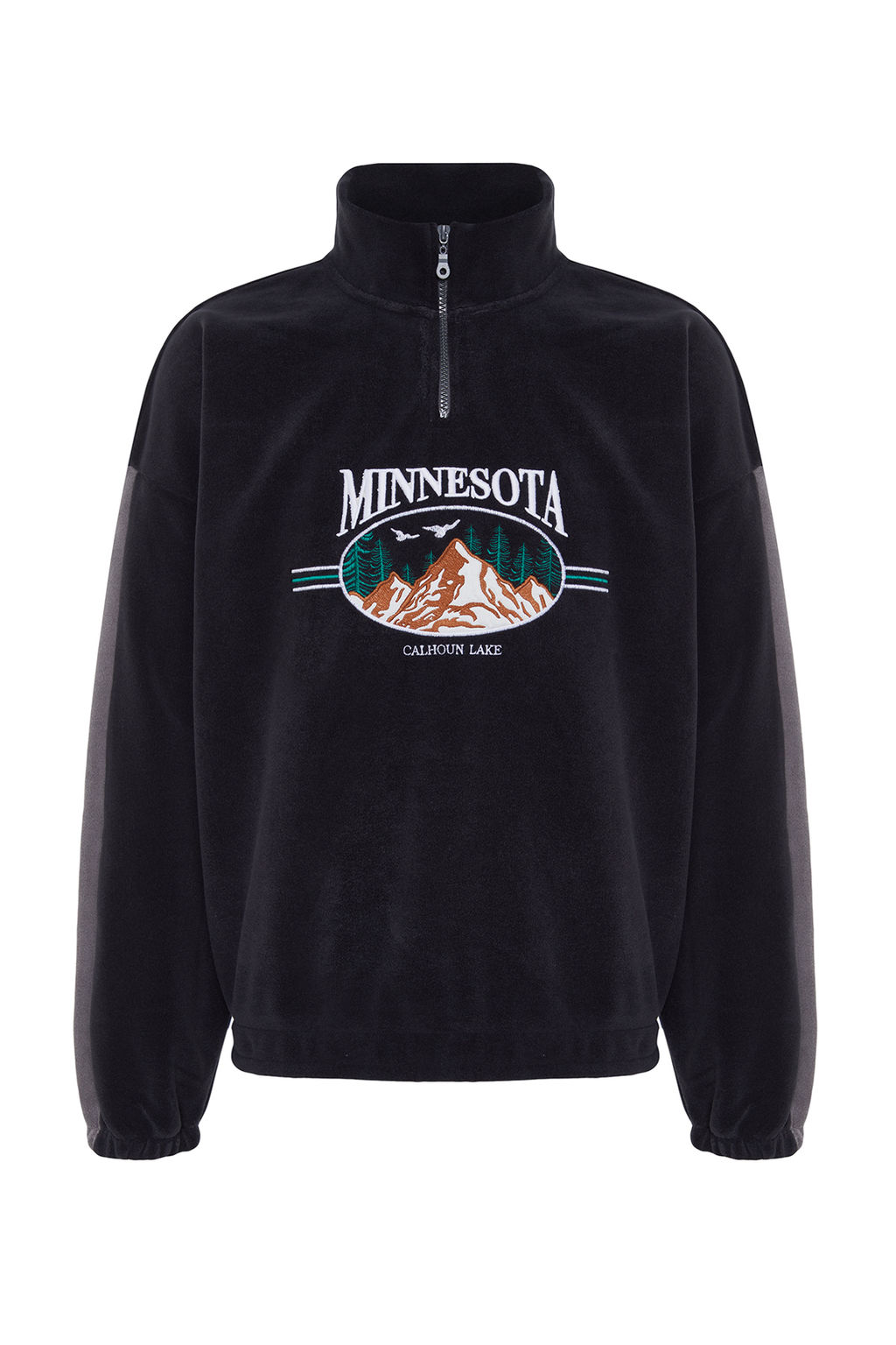 Antrasit Unisex Oversize/Genis Kesim Dik Yaka Anti-pilling Polar Sweatshirt TMNAW24SW00034