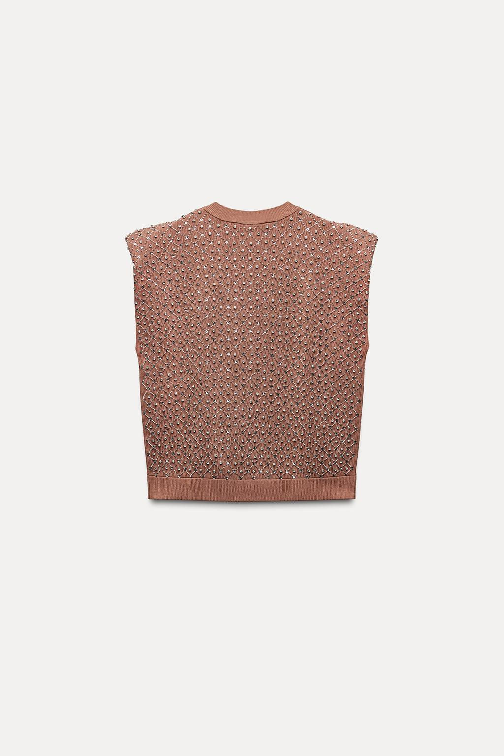 BEADED KNIT TOP WITH PADDED SHOULDERS - Zara фото 7