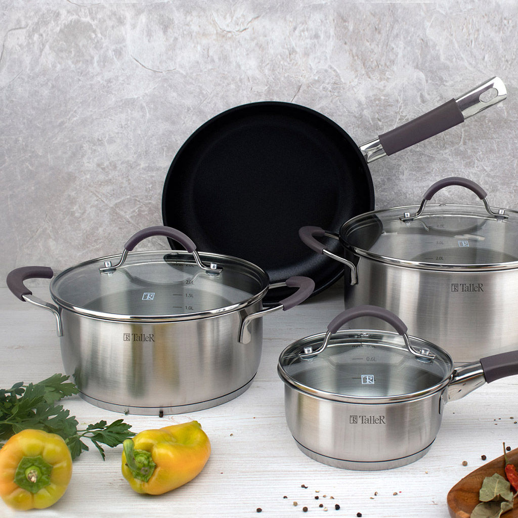 Кастрюля из нержавеющей стали Lira 4,7л, д24см, h11,3см, s0,5мм, дно д22см, s4мм, стеклянная жаропрочная крышка, стальной обод, пароотвод, силиконовые вставки коричневого цвета, капсулированное дно, полировка внешняя - матовая, внутренняя - матовая - Домашняя мода фото 6