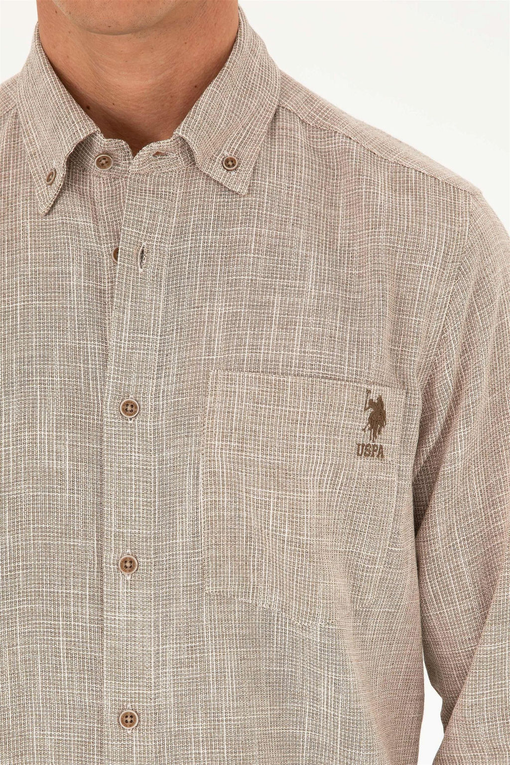 U. S. Polo Assn / Мужская рубашка цвета хаки с длинным рукавом - U.s. polo assn фото 7