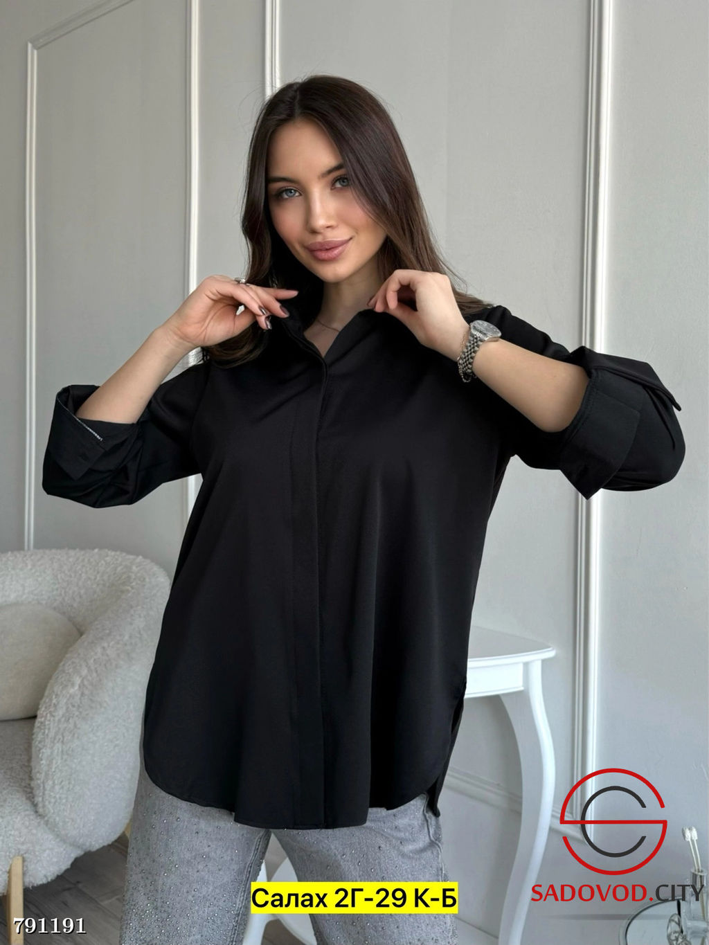 Женская черная рубашка 42-52 р. - Fiona фото 3