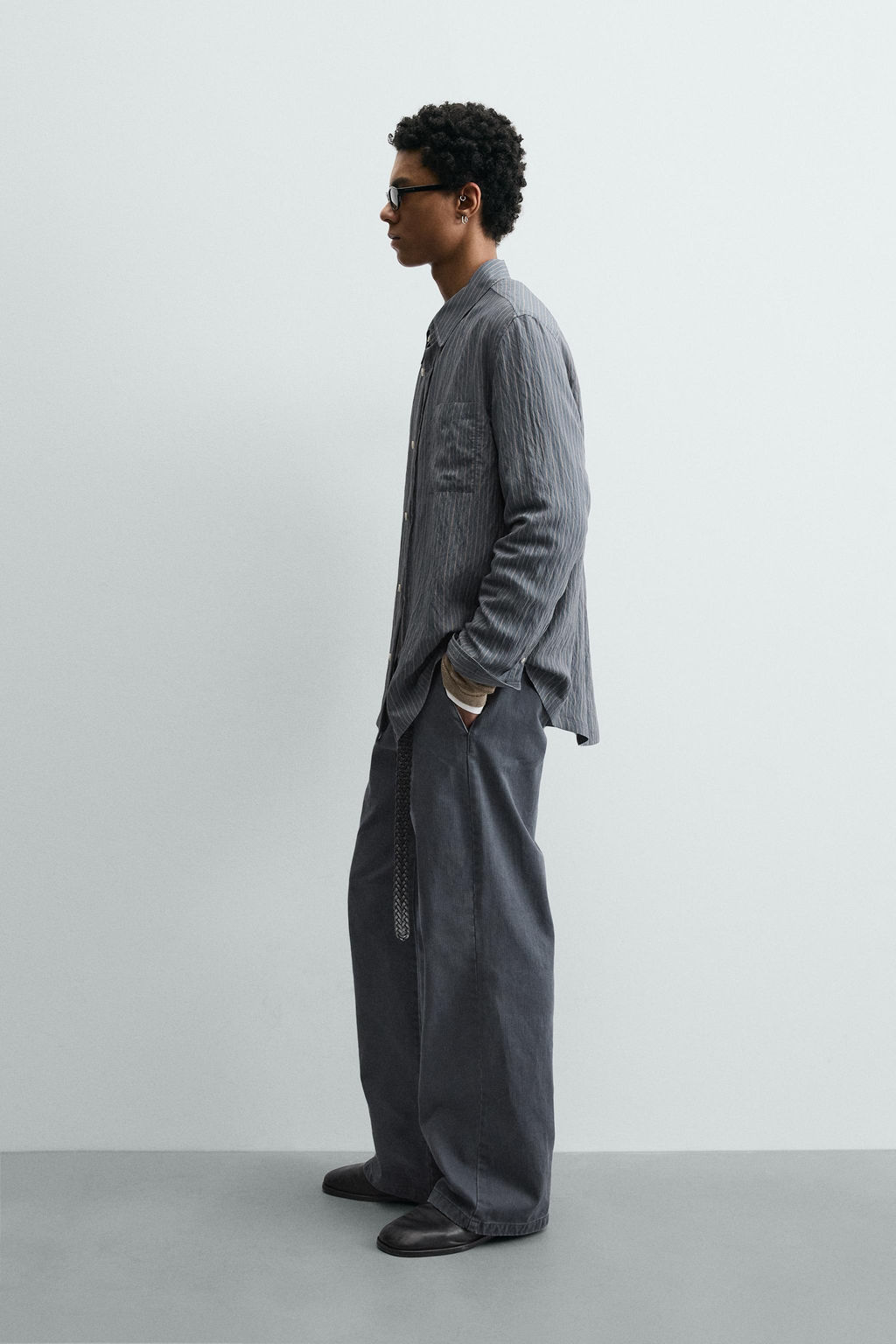 CAMISA FLUIDA RAYAS / Azul lavado - Zara фото 4