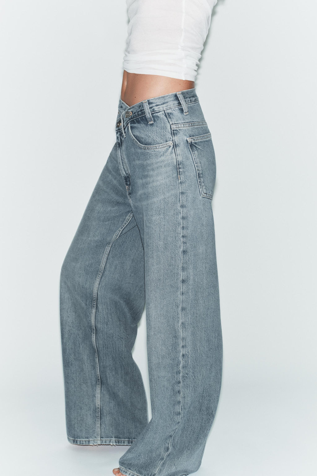 JEANS TRF WIDE LEG CINTURA CRUZADA TIRO ALTO / Azul medio - Zara фото 5