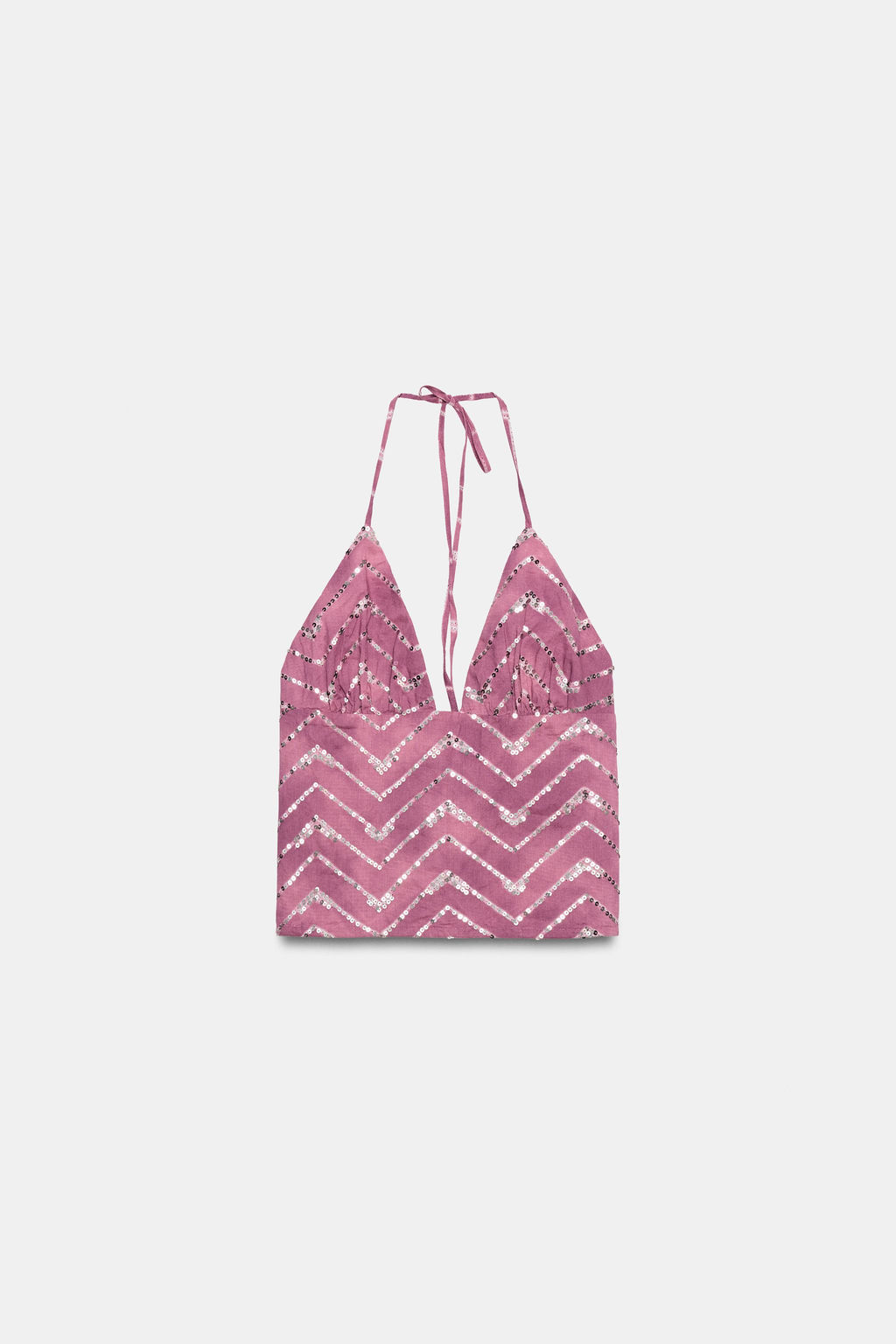 TOP HALTER ESTAMPADO LENTEJUELAS / Fucsia - Zara фото 6