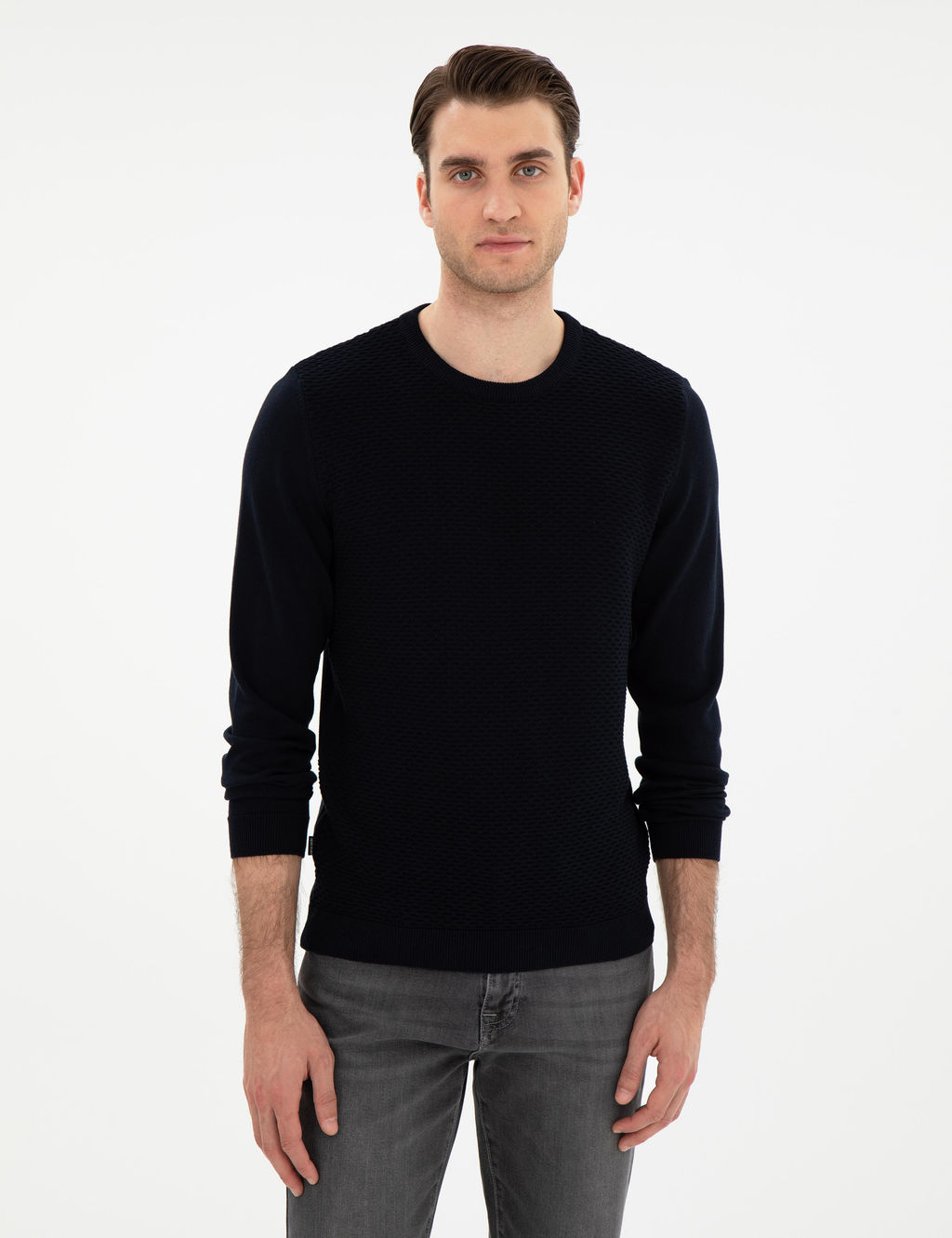A__k Lacivert Slim Fit Bisiklet Yaka Triko Kazak - Pierre cardin фото 3