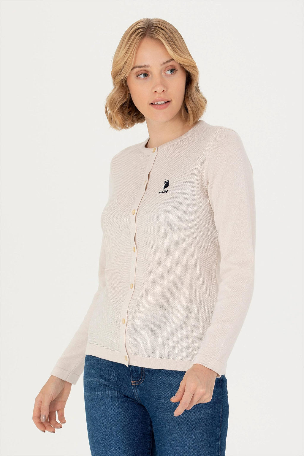 U. S. Polo Assn Женский кремовый базовый трикотажный кардиган - U.s. polo assn фото 10