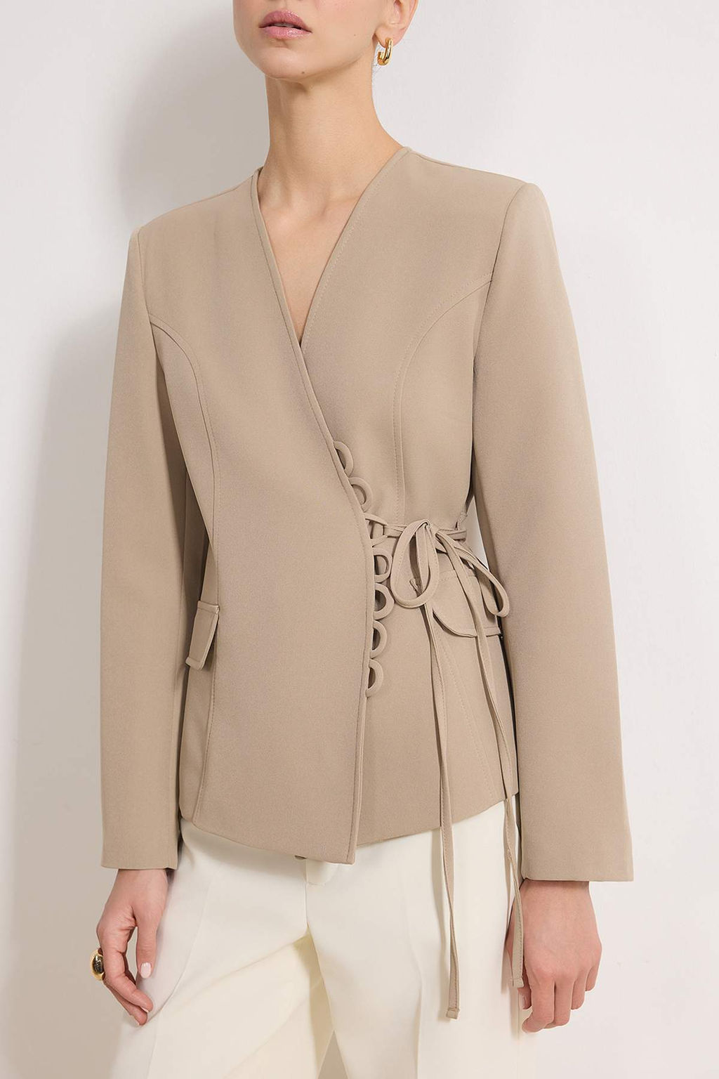 Vizon Kruvaze Baglama Detayl? Cepli Dokuma Blazer Ceket TWOSS26BC00024 - Trendyolmilla фото 3