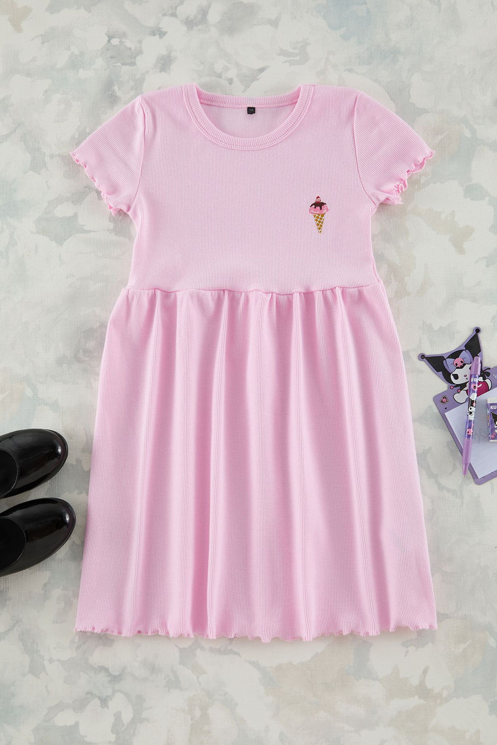 Ac?k Pembe K?z Cocuk Pamuklu Esnek Mini Nak?sl? Orme Elbise TKDSS25EL00008