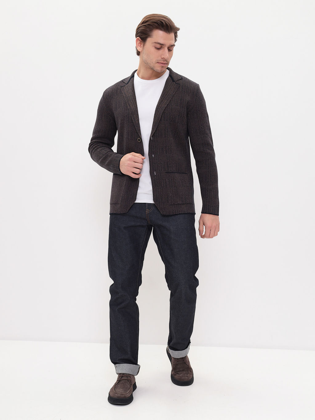 Кардиган мужской GREG G136-KF-клетка (корич. 525/345)  фото 6