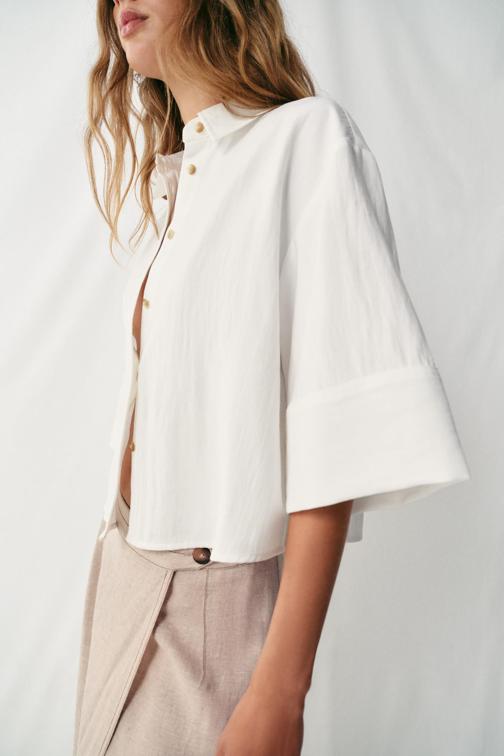 CAMISA CORTA MANGA ANCHA / Blanco