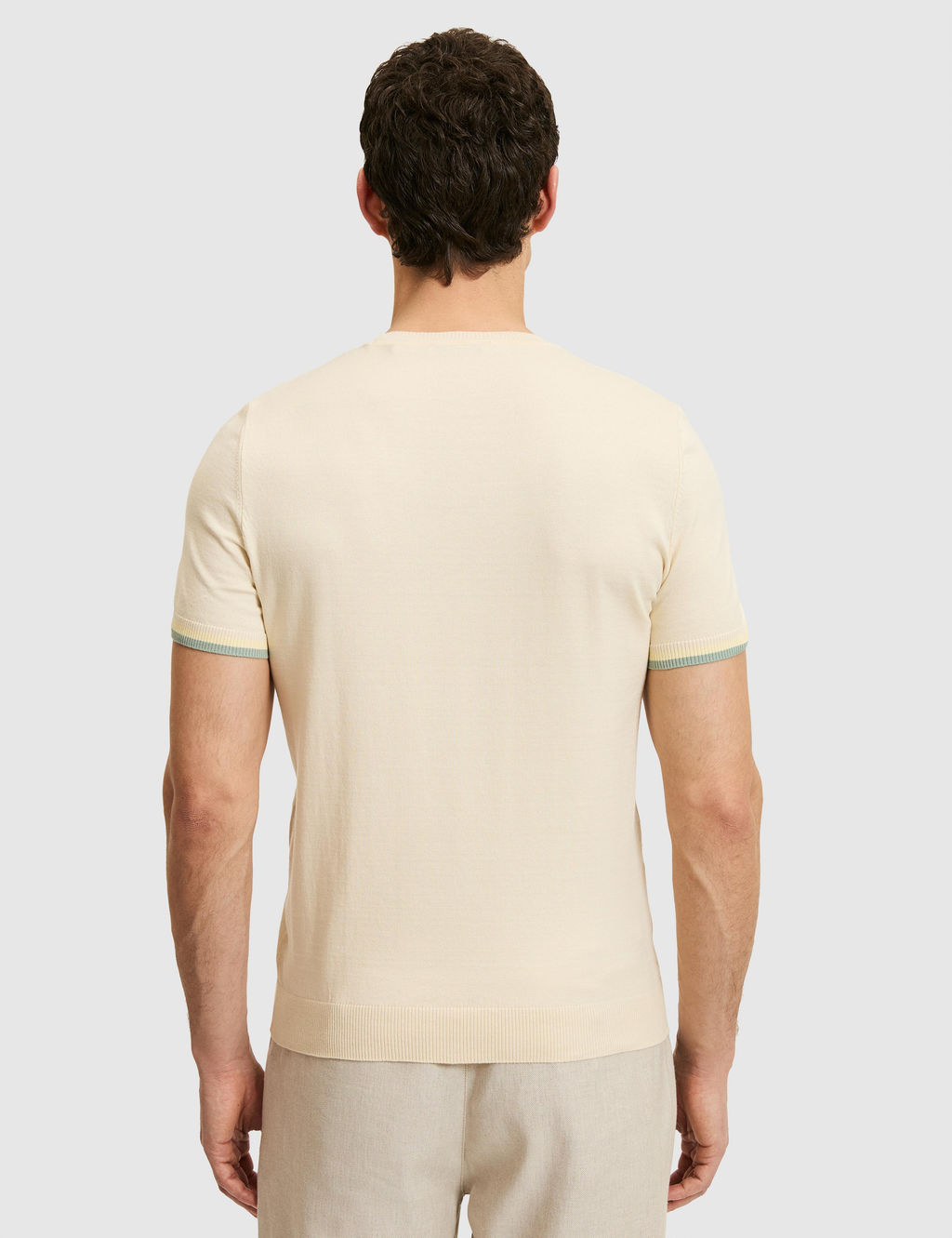 Ekru Slim Fit %100 Pamuk Bisiklet Yaka Triko T-shirt