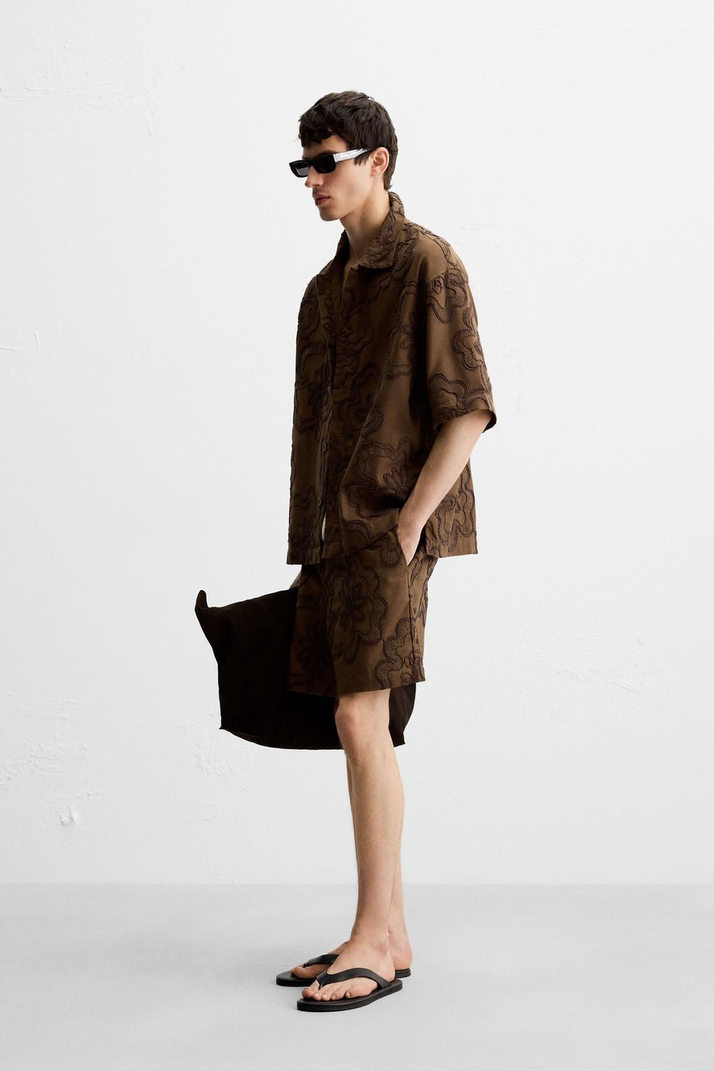 EMBOSSED EMBROIDERED BERMUDA SHORTS - Zara фото 14