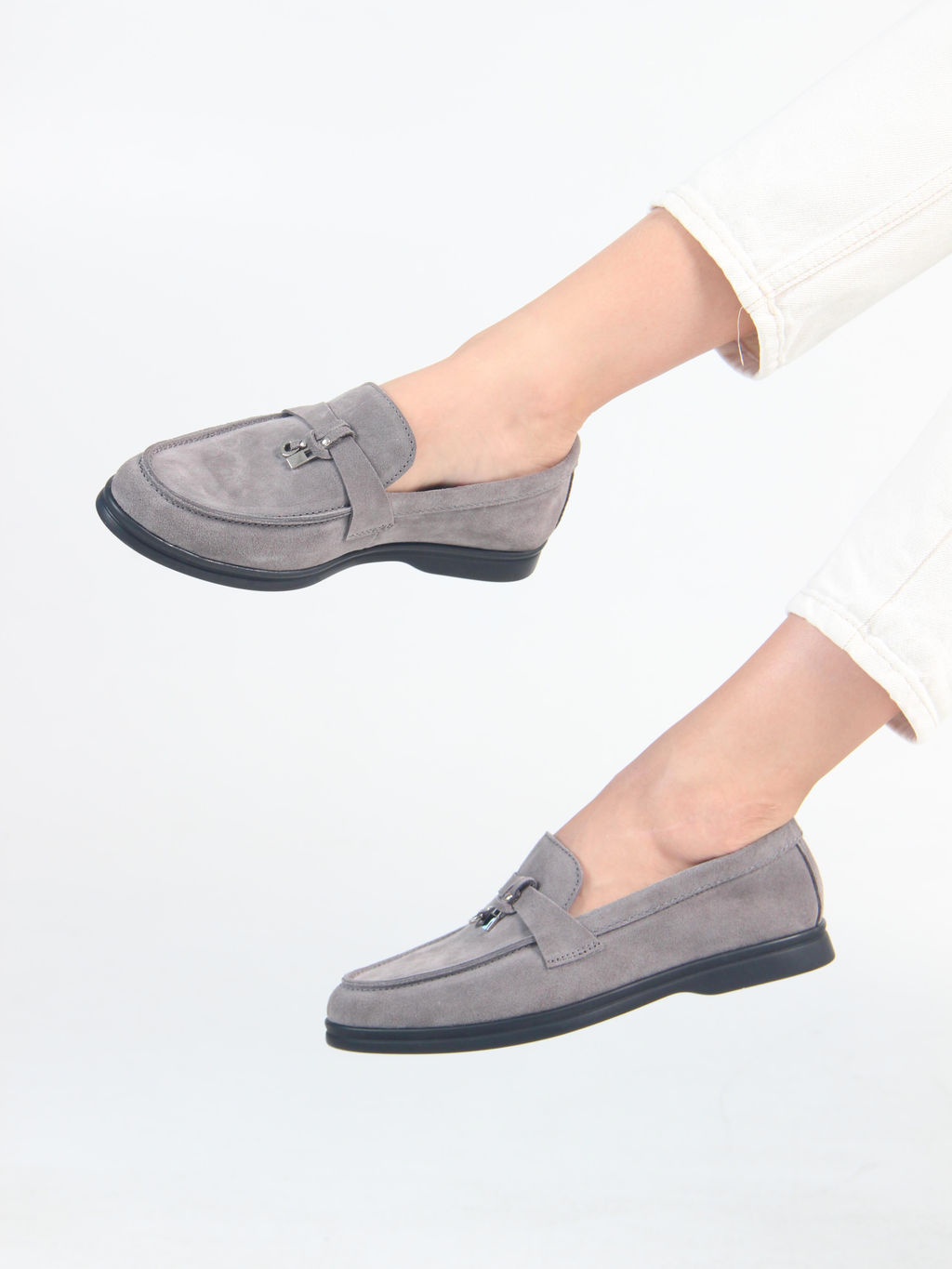 Лоферы туфли 170.2614bl. Серый замок замша