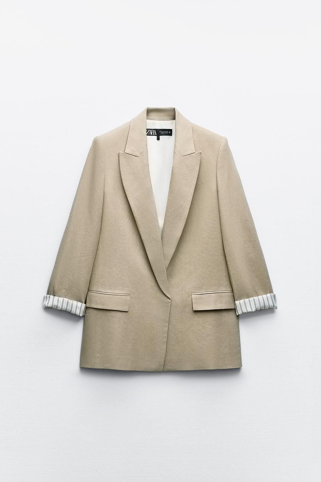 LINEN BLEND ROLL-UP SLEEVE OPEN BLAZER - Zara фото 3