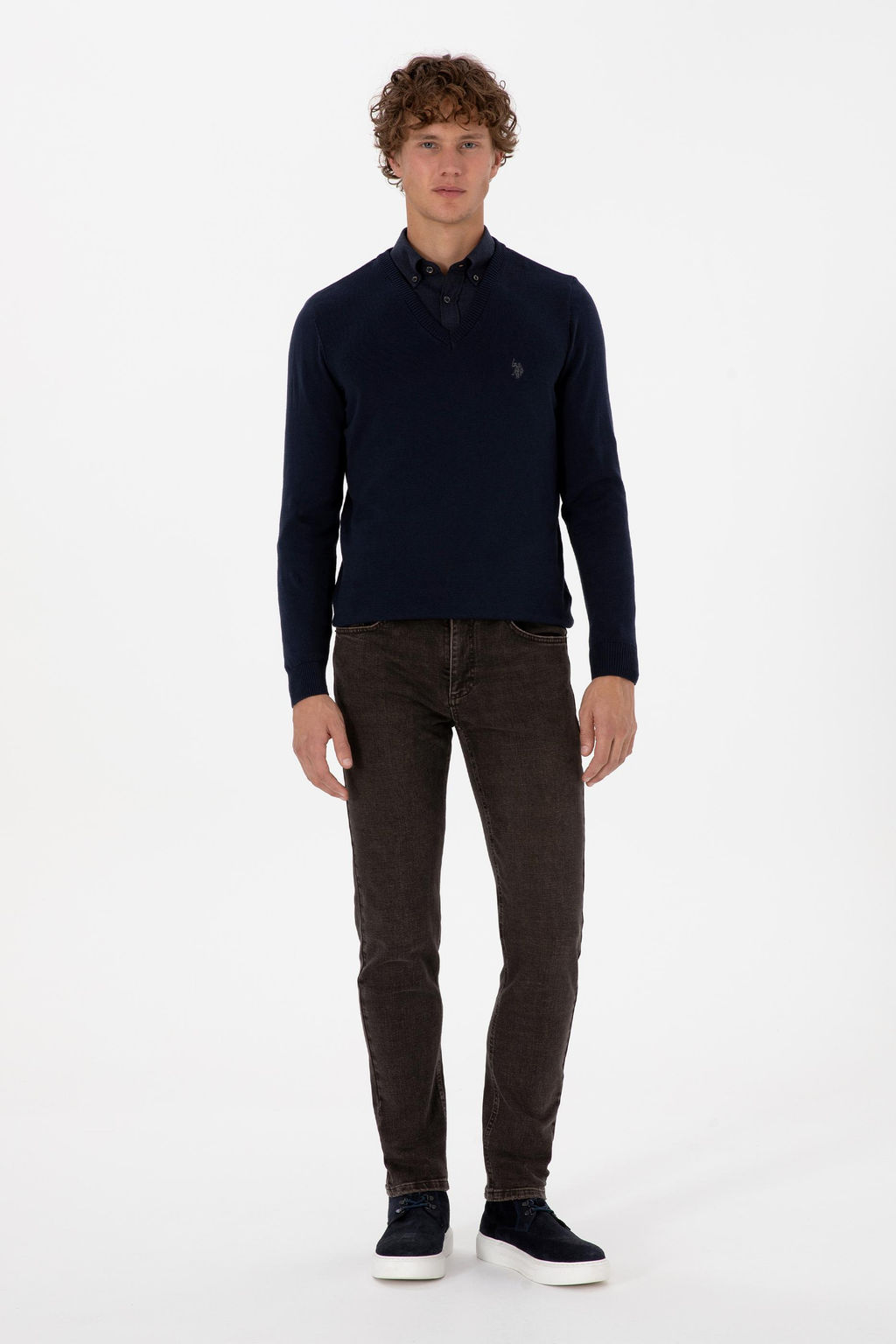 Erkek Slim Fit V Yaka Lacivert Basic Triko Kazak - U.s. polo assn фото 4