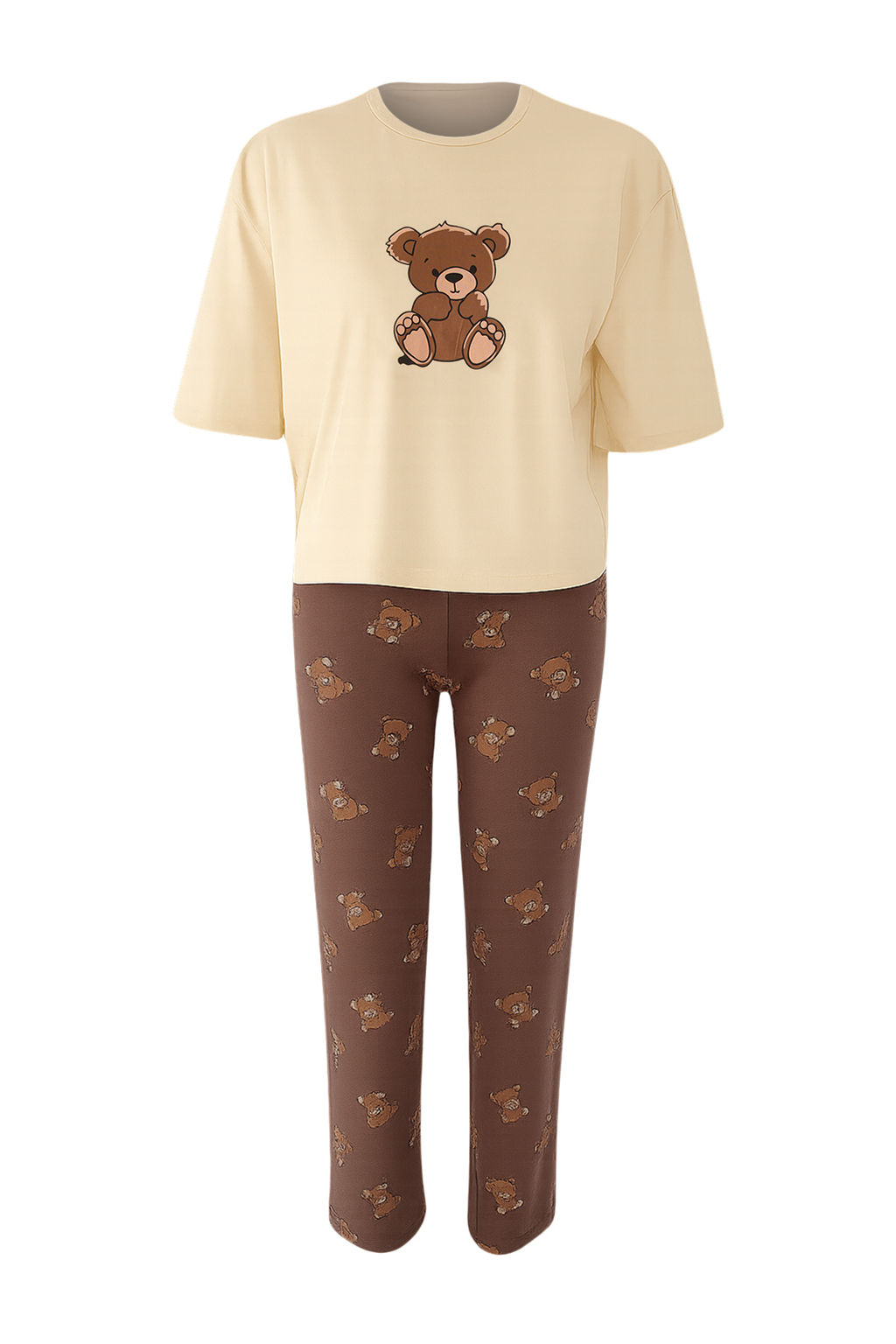 Bej-Cok Renkli Pamuklu Ay?c?k Bask?l? Likral? Orme Pijama Tak?m? THMAW26PT00076 - Trendyolmilla фото 11