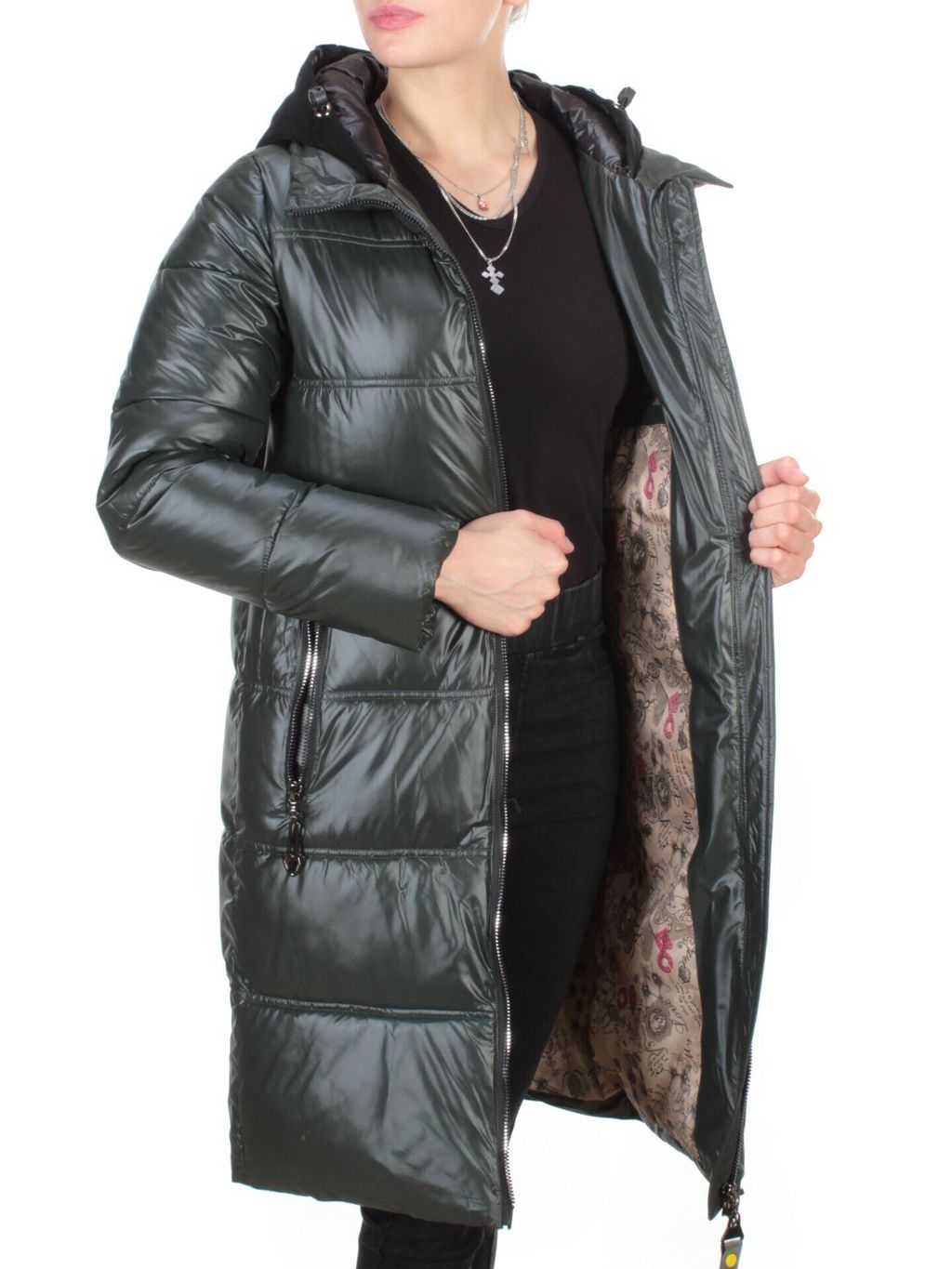 2193 DARK GREEN Куртка зимняя женская AIKESDFRS (200 гр. холлофайбера) - Фабричный китай фото 8