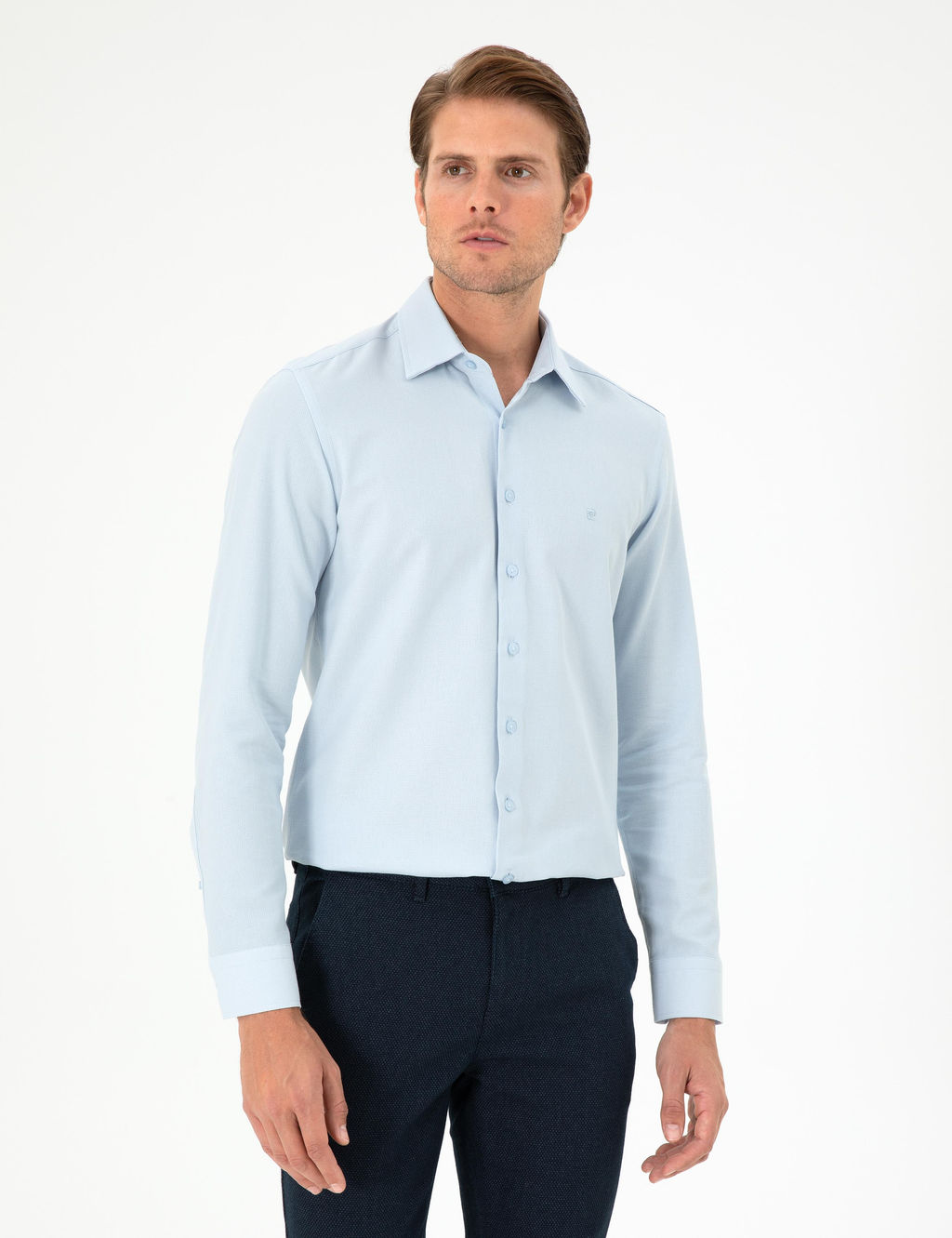 A__k Mavi Slim Fit Uzun Kollu G_mlek