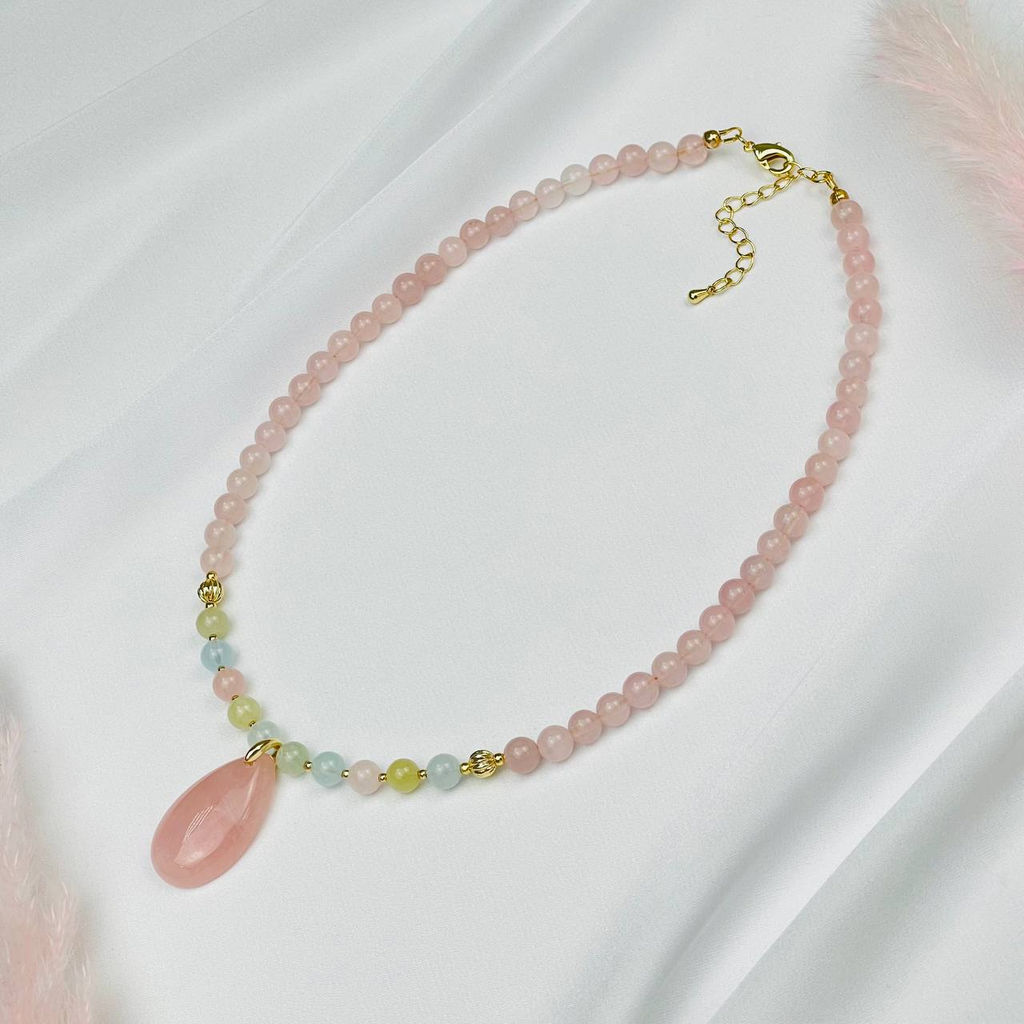 Колье из мадагаскарского Розового кварца и Берилла 43 см +