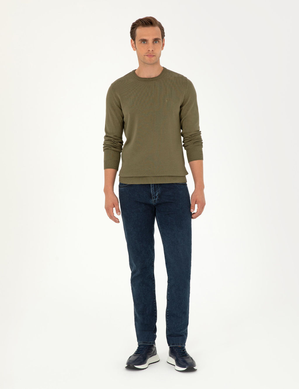 Koyu Haki Slim Fit Bisiklet Yaka Basic Triko Kazak - Pierre cardin фото 4