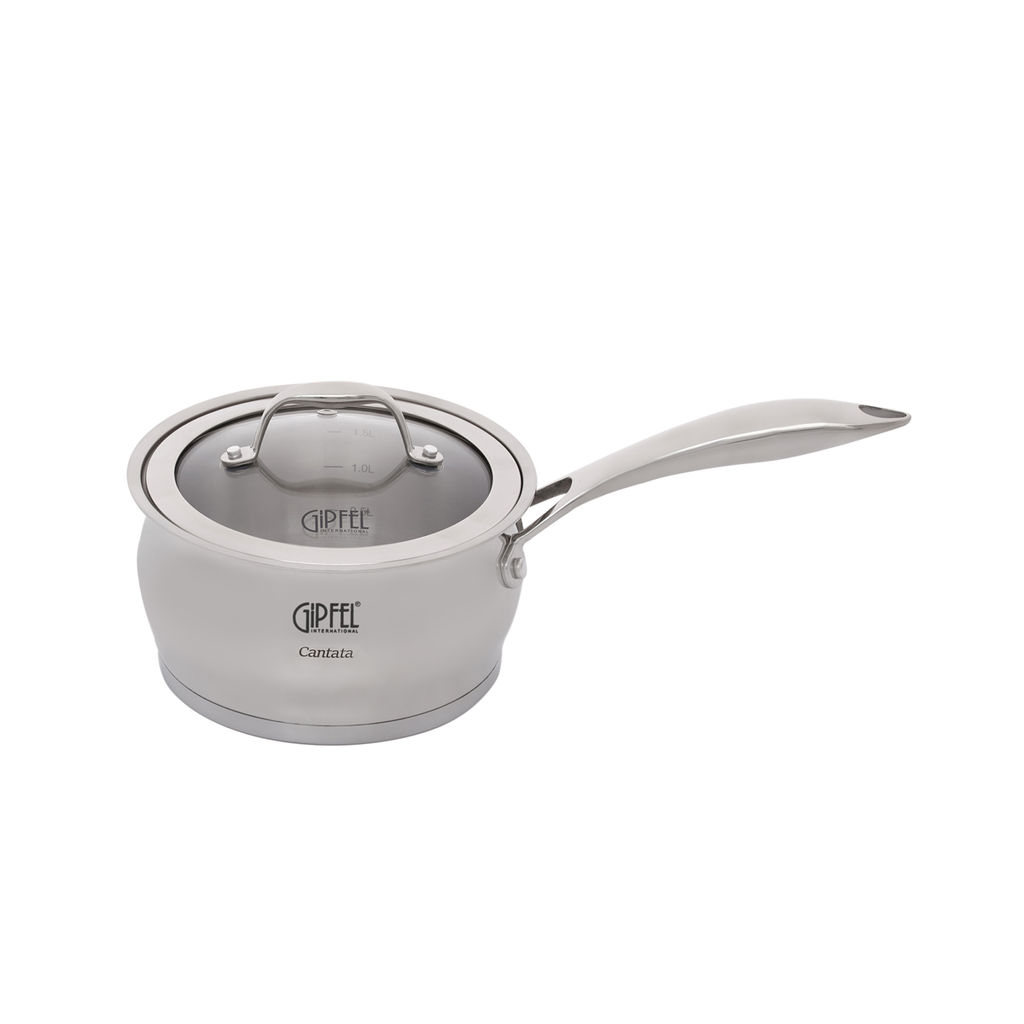 1538 GIPFEL Набор посуды CANTATA 10пр. Состав: ковш 16х9см/1,8л с крышкой, кастрюли 16х9см/1,8л, 18х10см/2,8л, 20х12см/3,5л, 24х14см/6л с крышками, с индукционным капсульным дном. Материал: нерж. сталь 18/10. Толщина: 0,7мм  фото 7