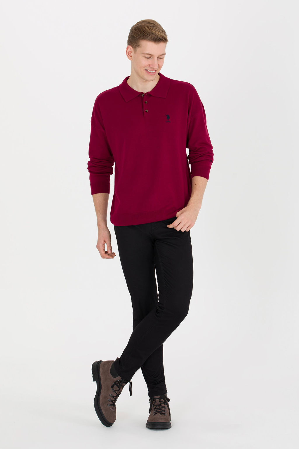 U. S. Polo Assn Мужской бордово-красный трикотаж с воротником поло - U.s. polo assn фото 4