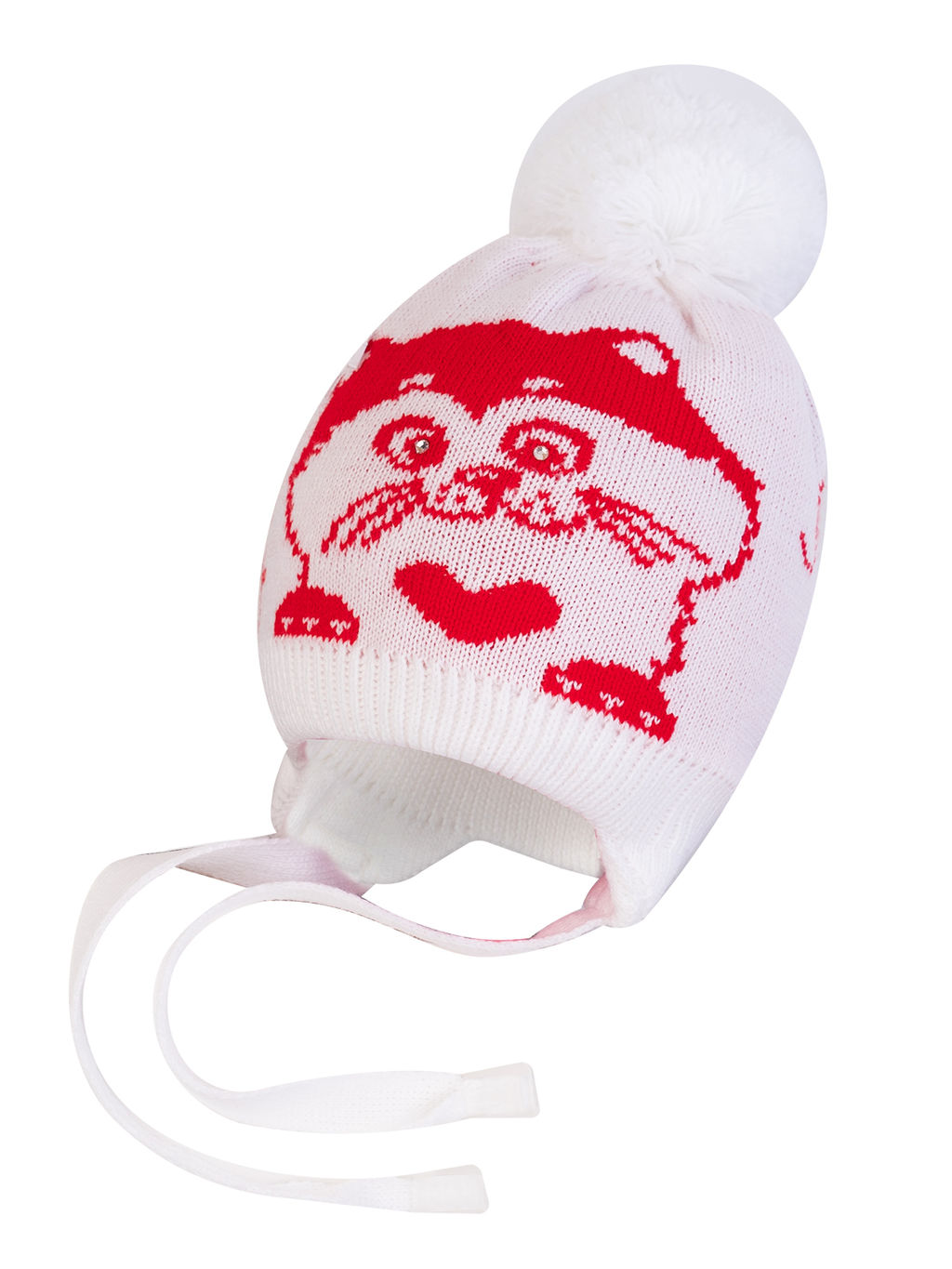 Шапка вязаная белая  "Кошка "