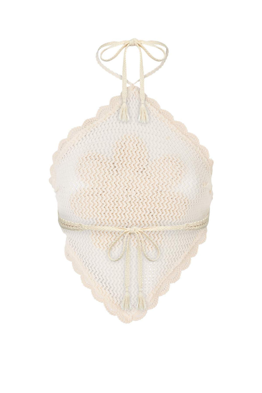 Bej Orme Cicek Aplikeli Boyundan Baglamal? Plaj Crop Bluz TBESS26BZ00012 - Trendyolmilla фото 2