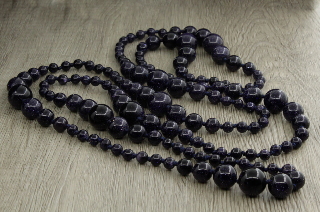 Бусы авантюрин синий 6..14мм, бусы "Равновесие", длина бус 150см