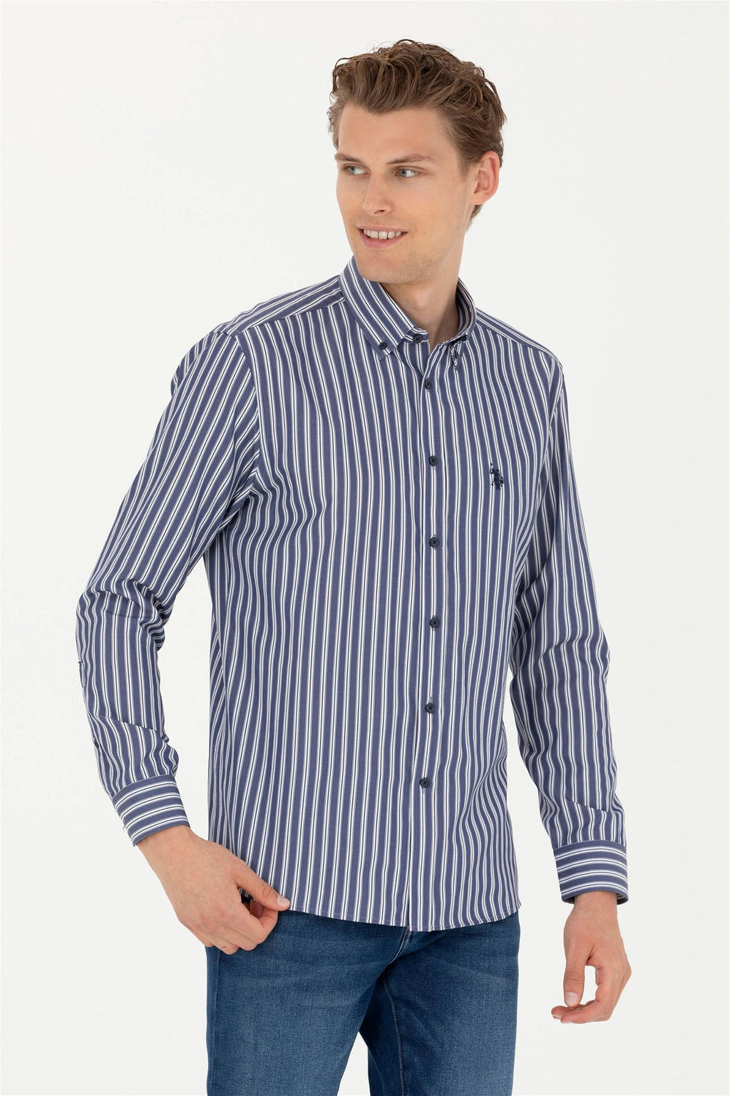 Мужская темно-синяя рубашка с длинным рукавом - U.s. polo assn фото 8