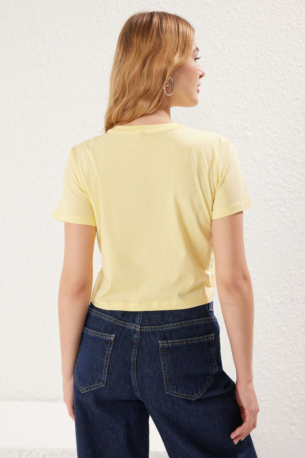 Bordo-Ac?k Sar? 2li Paket %100 Pamuk Crop Bisiklet Yaka Orme T-Shirt TWOSS20TS1480