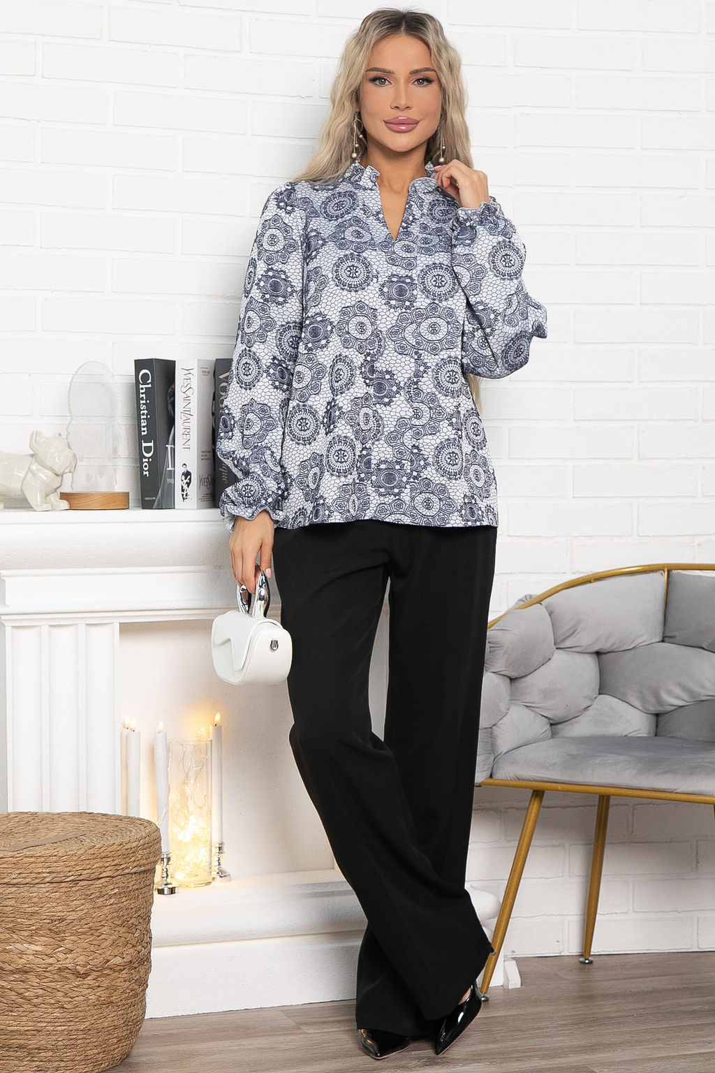 Блуза Доменика (серо-синяя) Б15016-18М