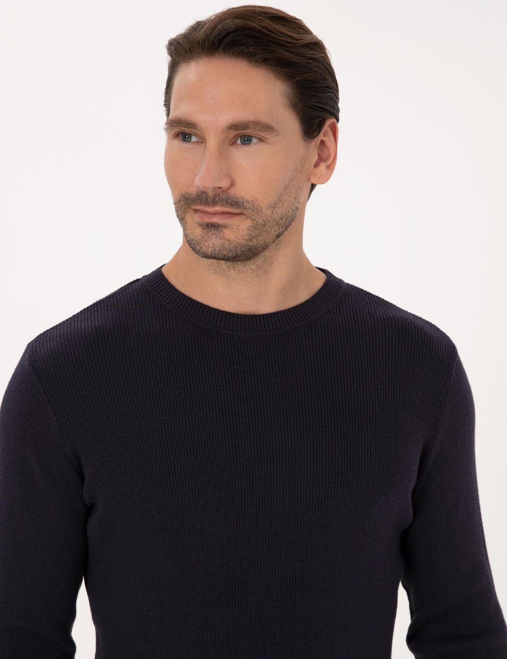 Lacivert Slim Fit Pamuk Kar___ml_ Bisiklet Yaka Selanik _rg_ Triko Kazak - Cacharel фото 2